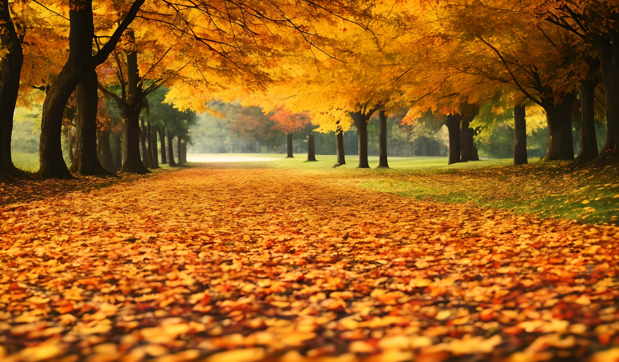 A yellow leaf falls to the ground，Turns into autumn，Autumn landscape