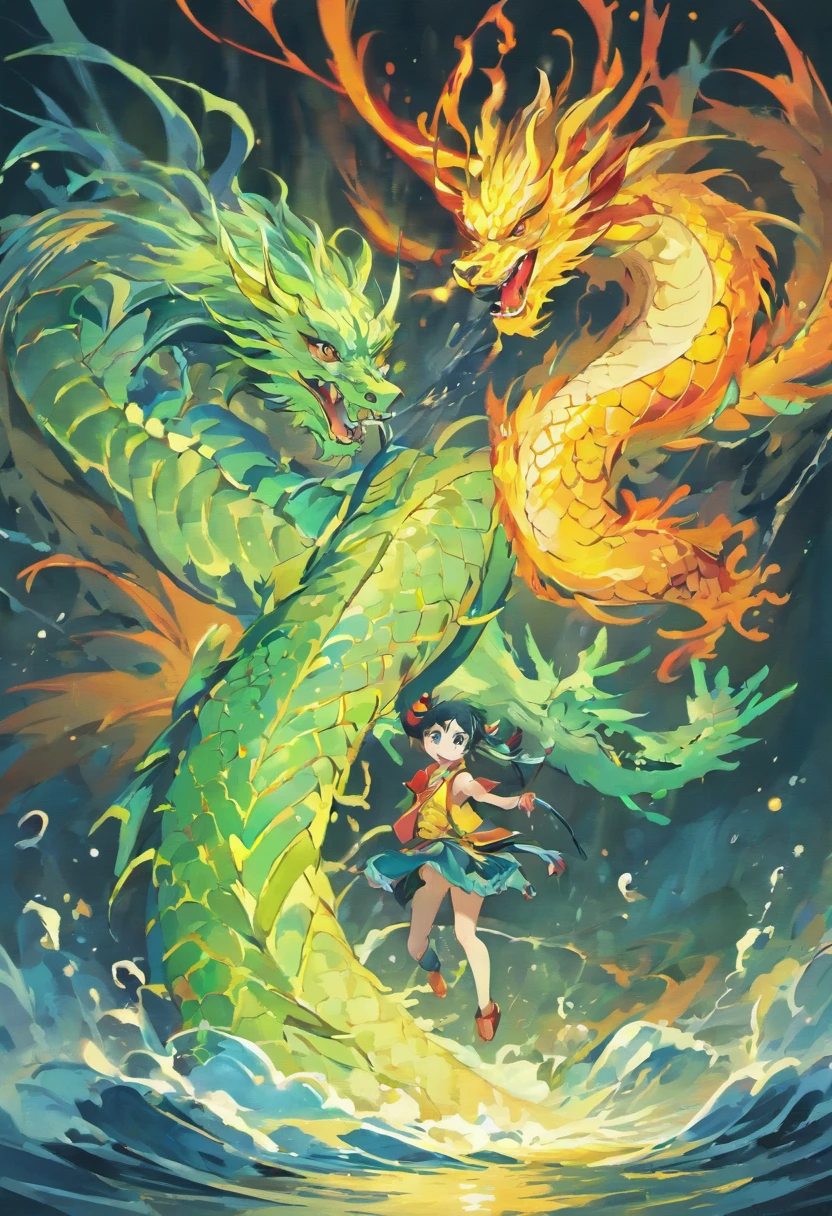 Chinese dragon water element, simple design, No characters，vectorial art, minimum