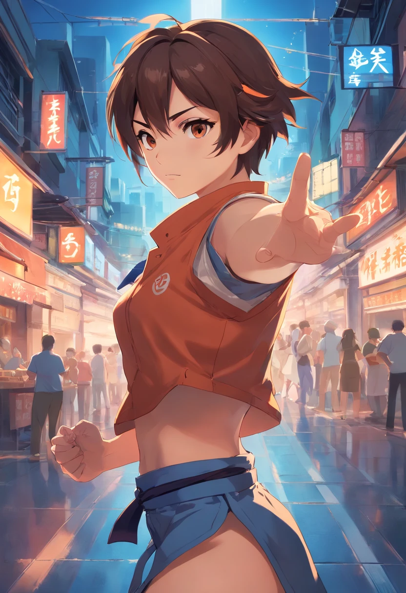 Ryu de streetfighter, (ao ar livre), treinamento de artes marciais, forte, mamilos, coxas, virilha e pose sexy