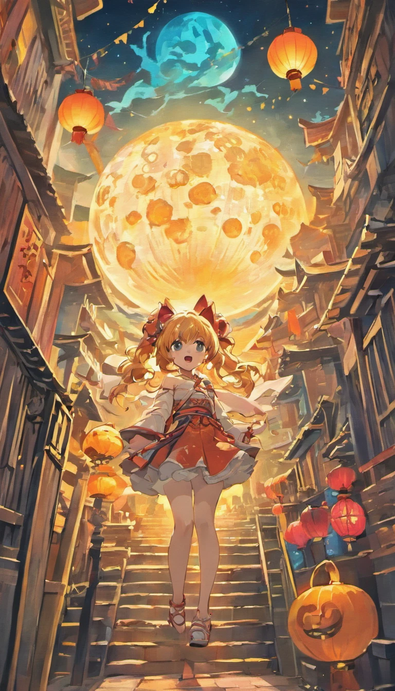 Mid-Autumn Festival、full moon、chinesedragon,themoon,As estrelas,Mooncake stalls、The lights will be lit、fire works、tradit、celebrating、enviroment、Plaza、Bamboo lanterns、the night、celebrating、Artistically、device、decor、resource,high definition resolution