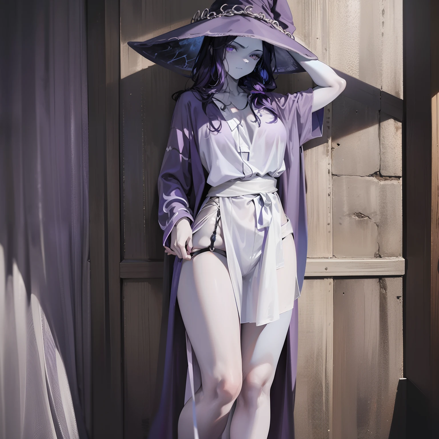 Ranni the witch (blue hair) lifting up her skirt (sheer white gown) and pinching her nipples (small breast) while resting at a site of grace (dark forest background) full face blushing while sweating a lot looking at viewer with horny smile