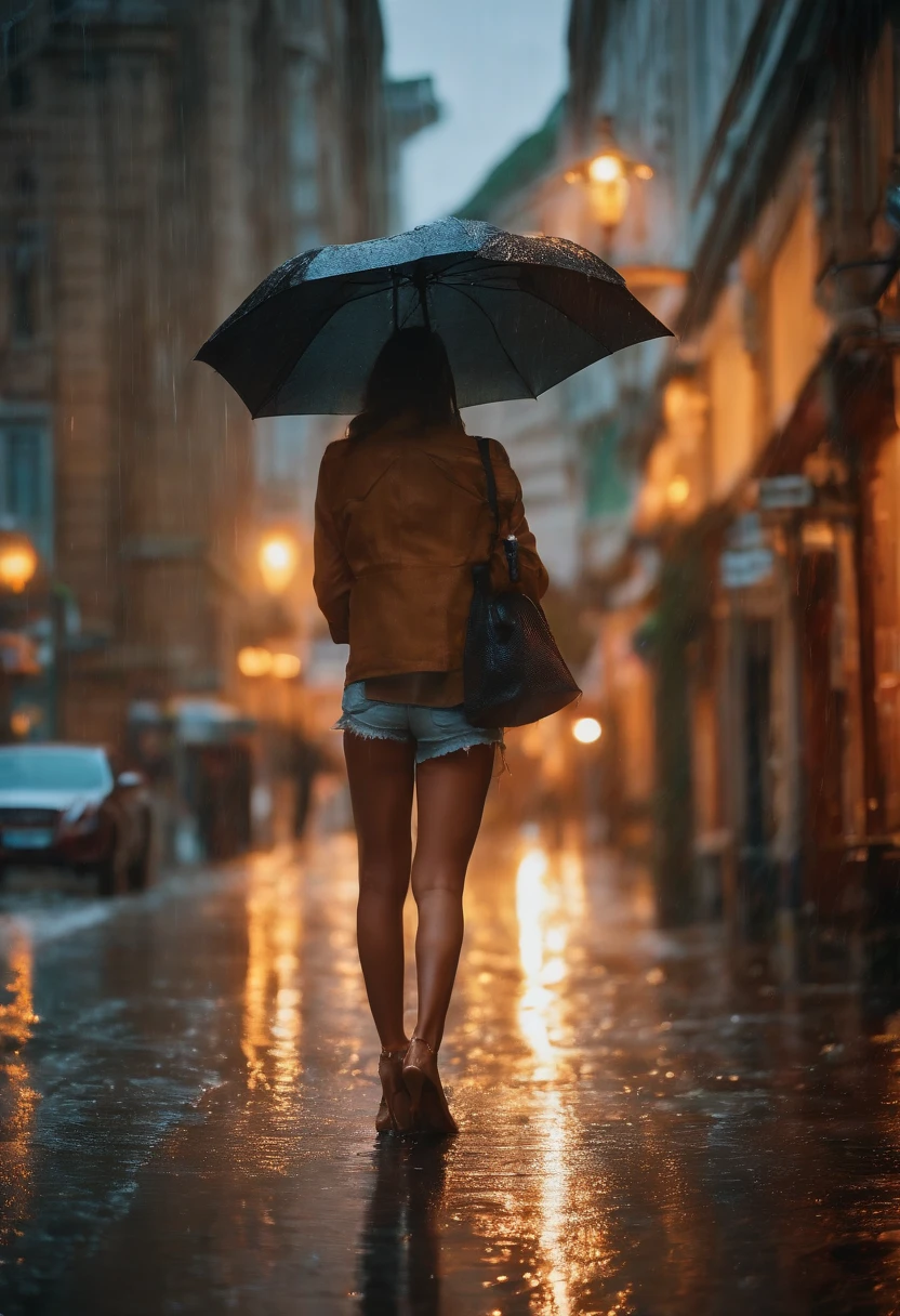 Wet rain opening legs prety woman Transparent