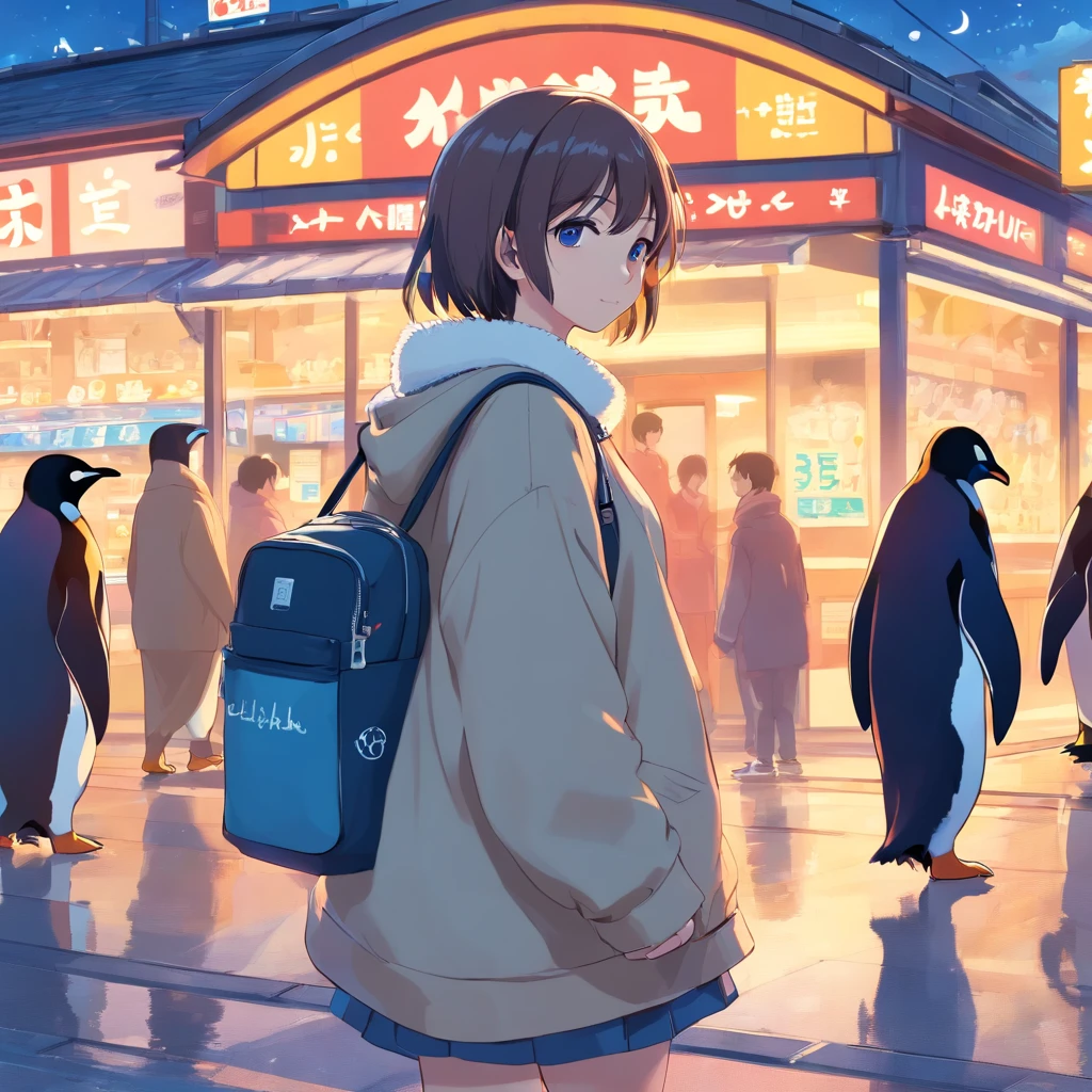 photoRealstic、How to draw a cute picture ((Chonkey Penguin 🐧)) Go on an adventure, Cute look, A ((Small Bag Pack)) In the depths of the penguins, hard disk ,Soft contrast, ((Fluffy Penguins 🐧)), Adorable,Wearing clothes with the letters CRYO on them