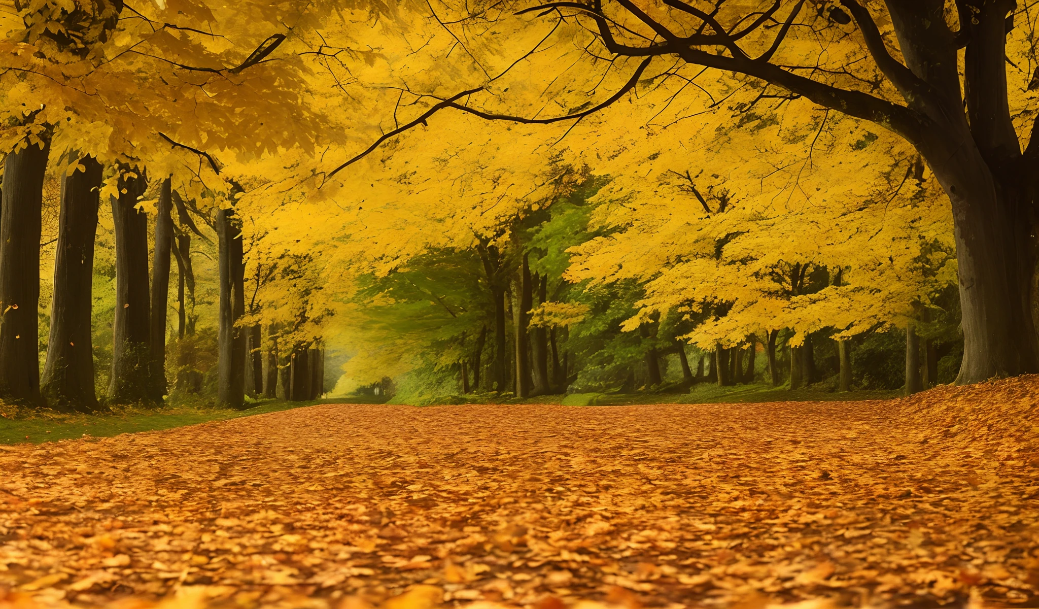 A yellow leaf falls to the ground,Turns into autumn,Autumn landscape