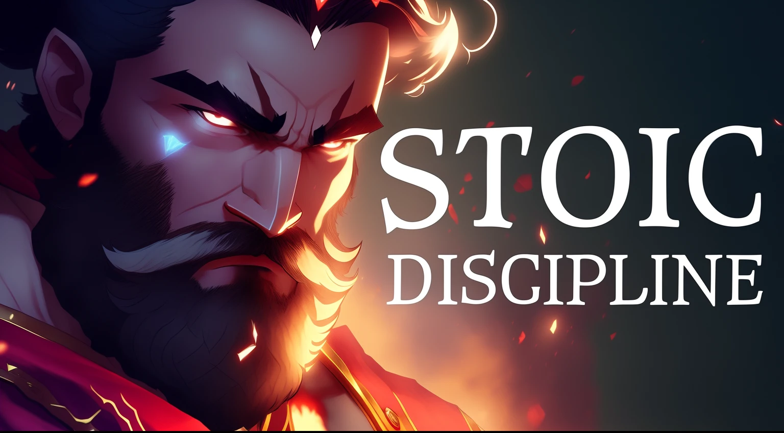 a close up of a man with a beard and a beard in a red cape, stoic, stoicism, godlike and stoic, stoic attitude, supergiant games, stoic and calm, stoic pose, stoic face, stormlight archive, rossdraws 1. 0, rossdraws 2. 0, rossdraws global illumination