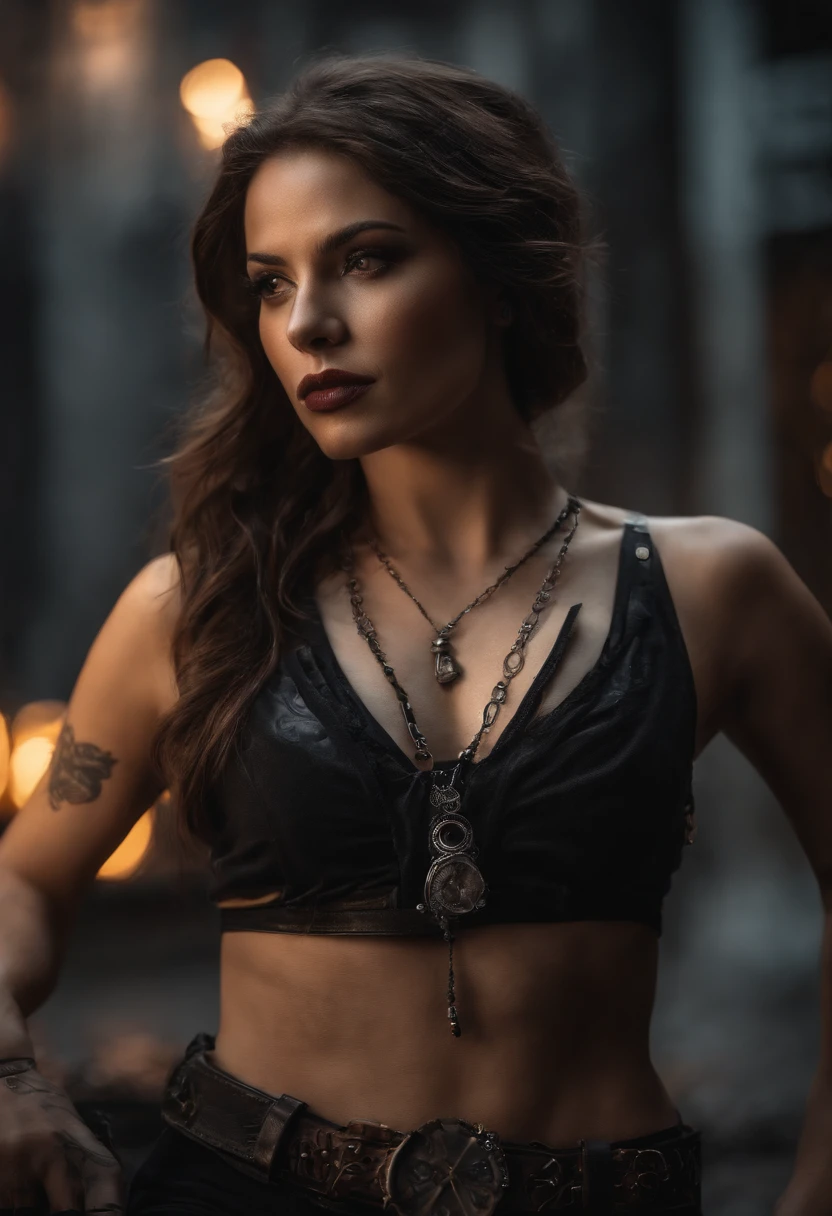 Femme arafed avec des tatouages et un collier avec un papillon sur la poitrine, femme faite de flammes noires, seductive cyberpunk dark fantasy, beautiful cyberpunk woman model, portrait pris, Moteur Unreal : : Maquillage rave, High quality fantastic photo, aetherpunk airbrush digital art, Portrait de Demon Girl, Photographie de portrait artistique 8k, Airbrush Digital Art, Flames surround it