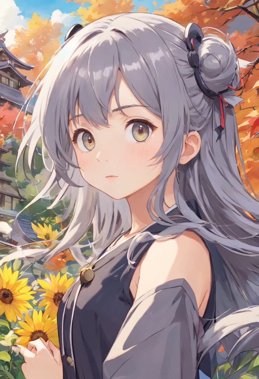 (masutepiece: 1.4), (Best Quality: 1.4), (Cute illustration: 1.5), (Watercolor painting: 1.1) Ultra-fine illustration((masutepiece)) ((Best Quality)) (Very detailed) ((Cute)) Cute (lovely) 、Botanical art、watercolor paiting、Halloween Pretty Girl、Twin-tailed、Black Mini Dress、,ignore、、(((Beautiful gray hair))), Beautiful yellow eyes, ((Beautiful eyes)), , lensflare