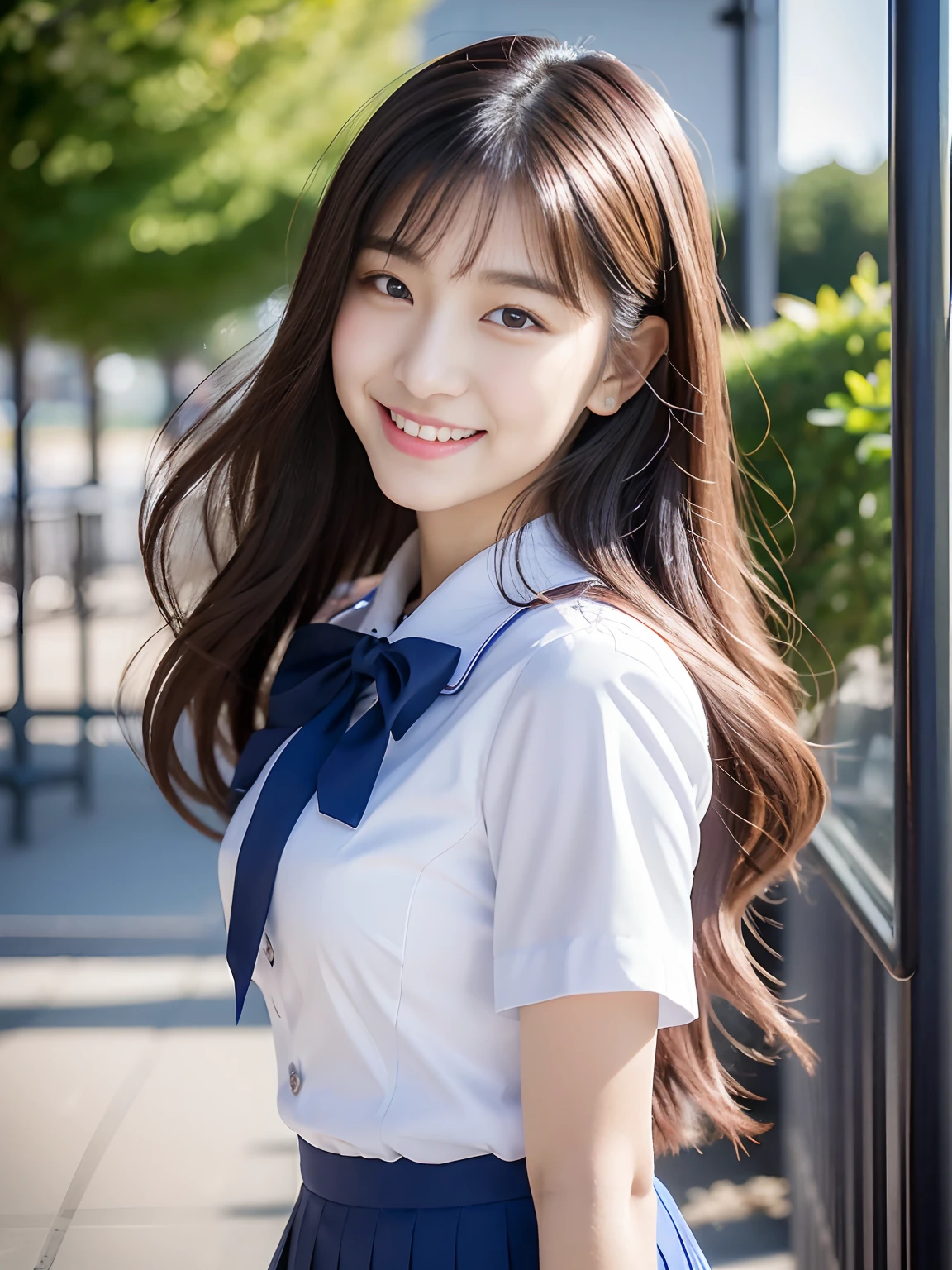 arafed asian woman in a uniform posing for a picture, Korean Girl, Gorgeous young Korean woman, Beautiful young Korean woman, beautiful Korean women, Portrait of female Korean idol, Young adorable Korean face, Cute Korean Actress, jaeyeon nam, Innocent smile, beautiful anime high school girl, closeup portrait shot, wearing japanese school uniform, Korean Woman, beautiful and smiling