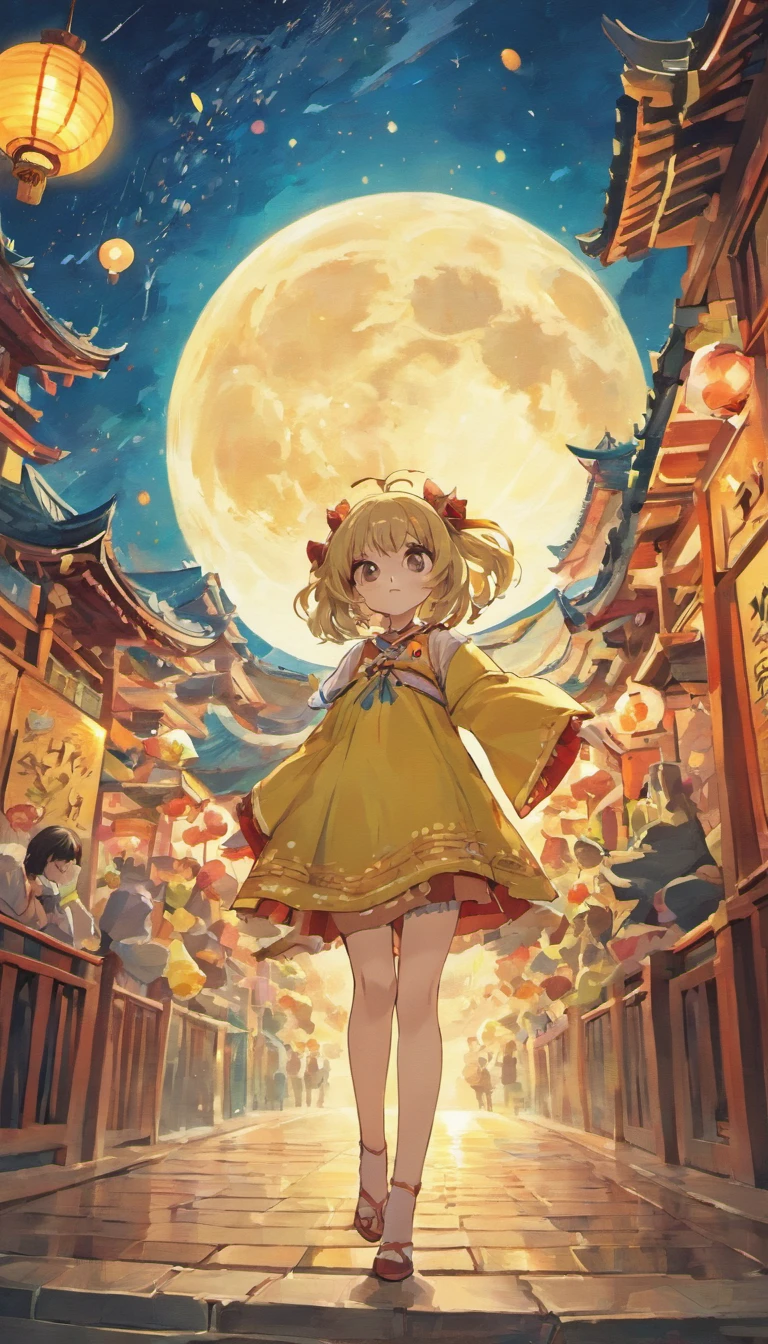 Mid-Autumn Festival、full moon、chinesedragon，critters，There are no characters，themoon，As estrelas，Mooncake stalls、The lights will be lit、fire works、tradit、celebrating、enviroment、Plaza、Bamboo lanterns、the night、celebrating、Artistically、device、decor、resource，high definition resolution