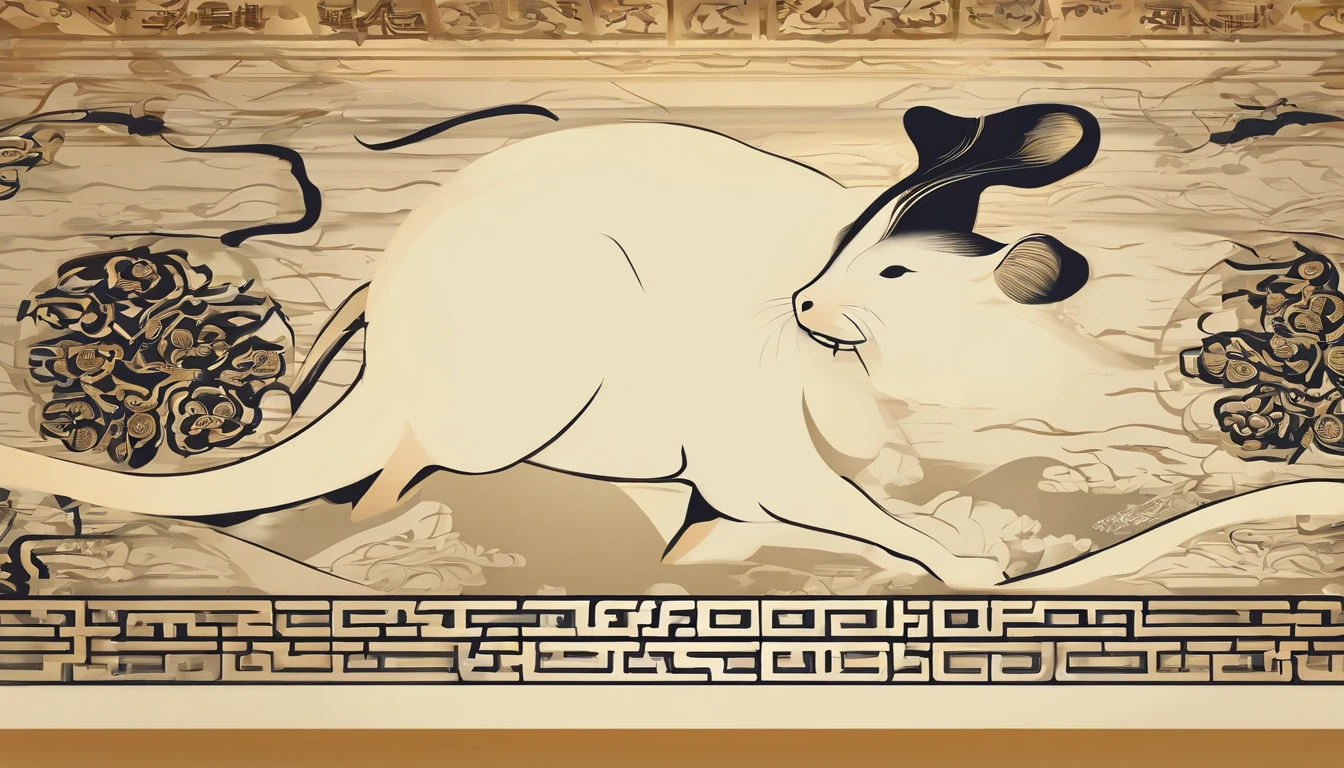 Zodiac rat,The zodiac rat is represented by shadow puppets,Round windows of ancient Chinese in black wood,Plump flowers as a match,Bright frontal light