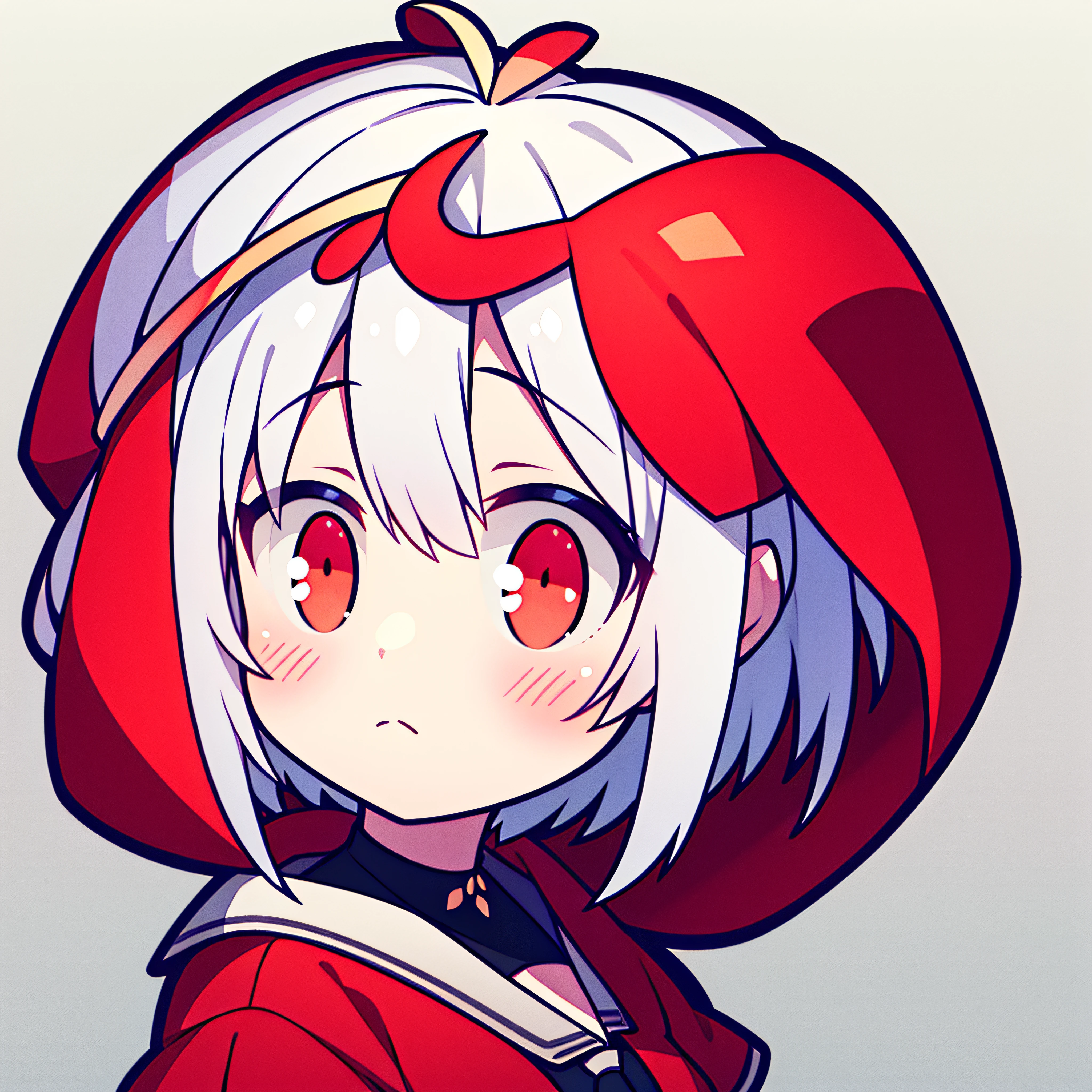 shrimp on the head, solo, 1 girl, looking at viewer, upright, concept art, white background, simple background, white hair, red gradient hair, short sleeves, watercolor pencil, expressionless, blush, virtual youtuber