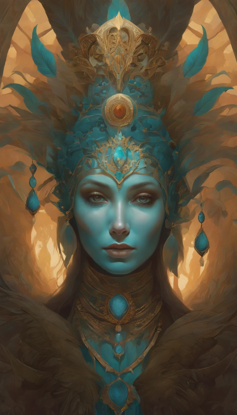 a close-up of a face with a crown on it, Godmachine, Beeple et Jeremiah Ketner, Greg Beeple, DMT Dieu, Dans le style de Peter Mohrbacher, Peter Mohrbacher et Takayuk, Style Peter Mohrbacher, Beeple et Jean Giraud, Djinn bleu, Artwork Psytrance