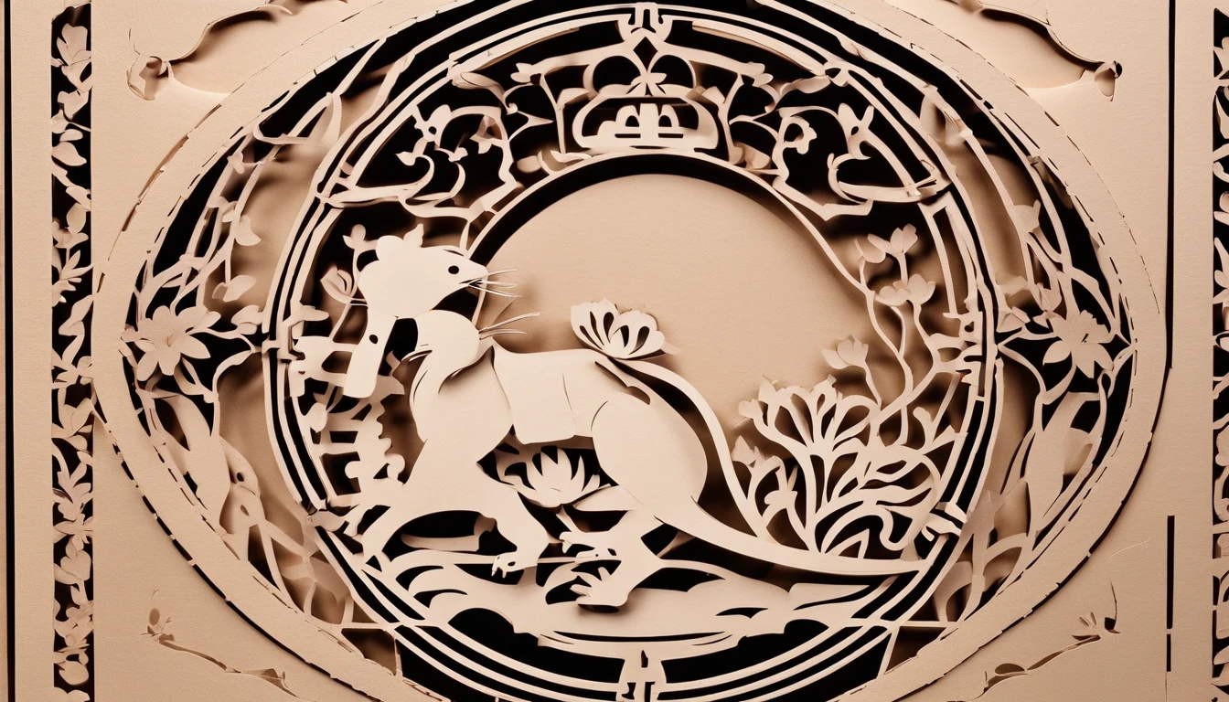 Zodiac rat,The zodiac rat is represented by shadow puppets,Round windows of ancient Chinese in black wood,Plump flowers as a match,Bright frontal light,The color is warm and reddish