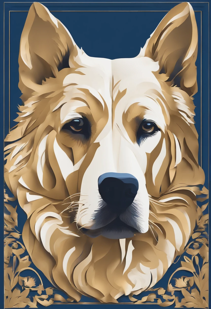 Paper Cuttings style,Dog,Golden, Blue, White,، simple,Commercial posters,delight