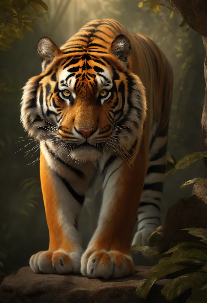 Tiger, Baroque Art Style, High Resolution, High Detail, High Quality, Side Rendering, Global Illumination。