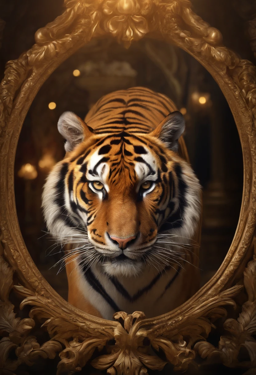 Tiger, Baroque Art Style, High Resolution, High Detail, High Quality, Side Rendering, Global Illumination。