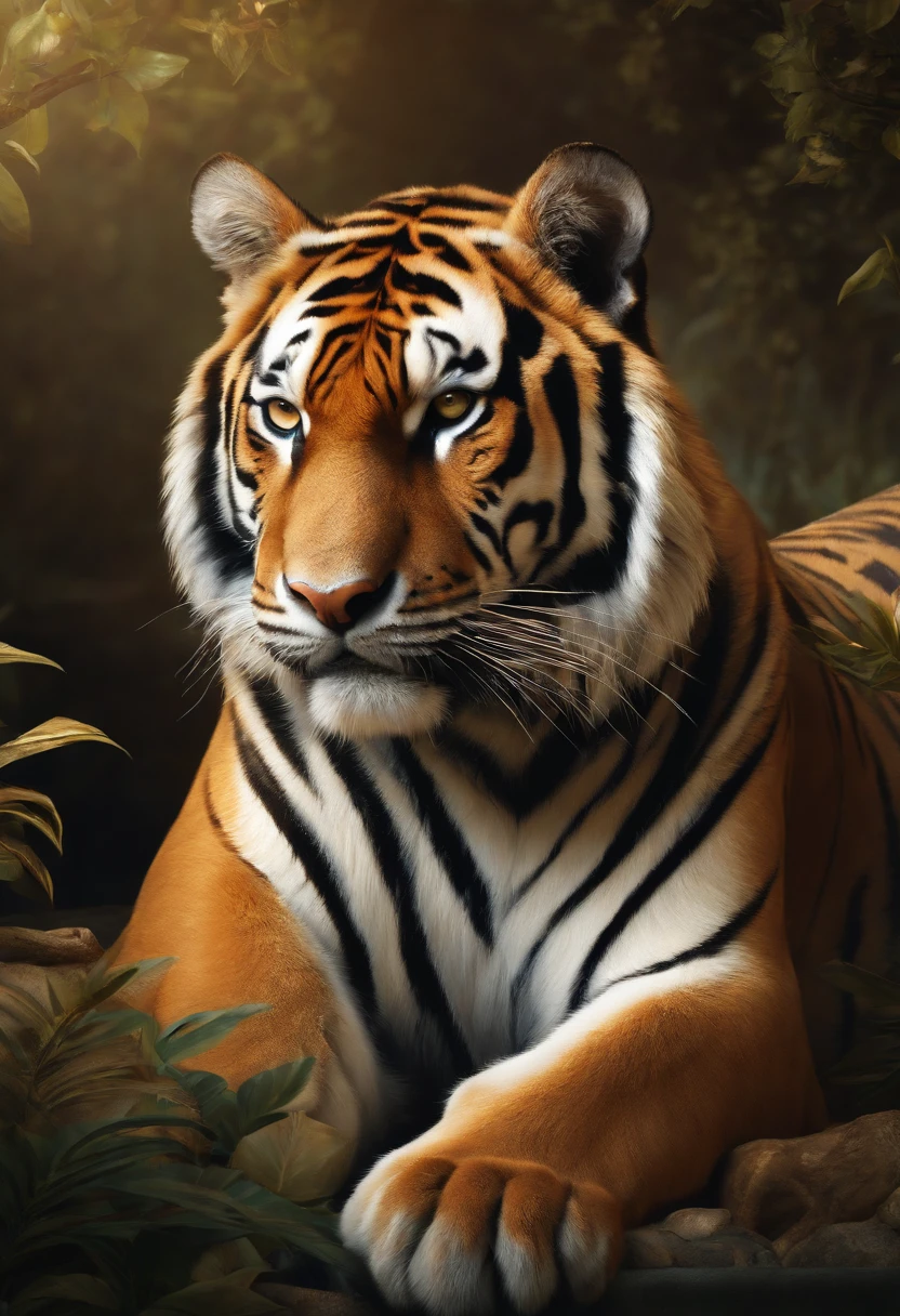 Tiger, Baroque Art Style, High Resolution, High Detail, High Quality, Side Rendering, Global Illumination。