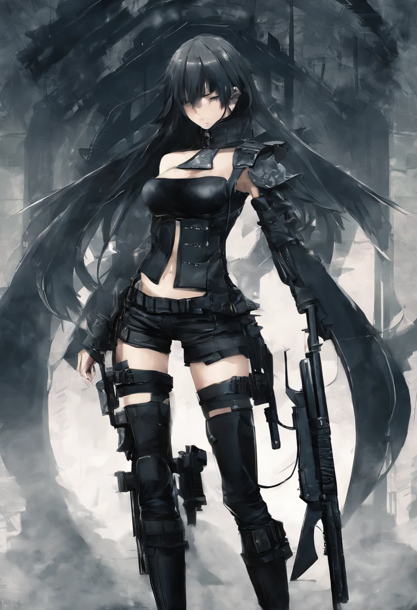 Black Rock Shooter, Military uniform, Sexy, Stripper, short shorts,