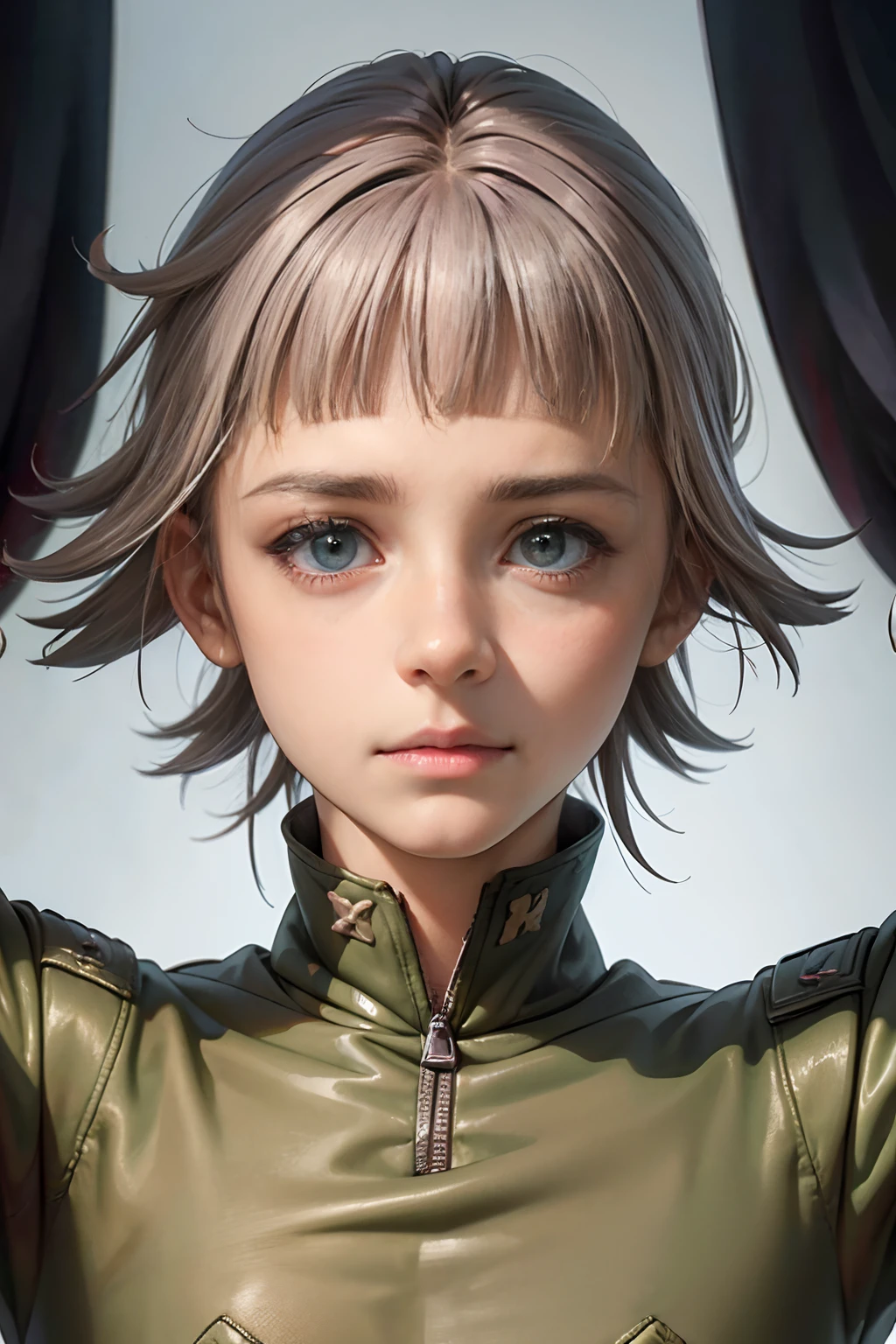 Que tengas ropas militar de soldado de combate y tengo una mascarilla de gas ( and his eyes come out well formed also his face and his hands ( que tenga ropa militar (soldado de combate)2.5D Anime realistic sus (pelos morado)