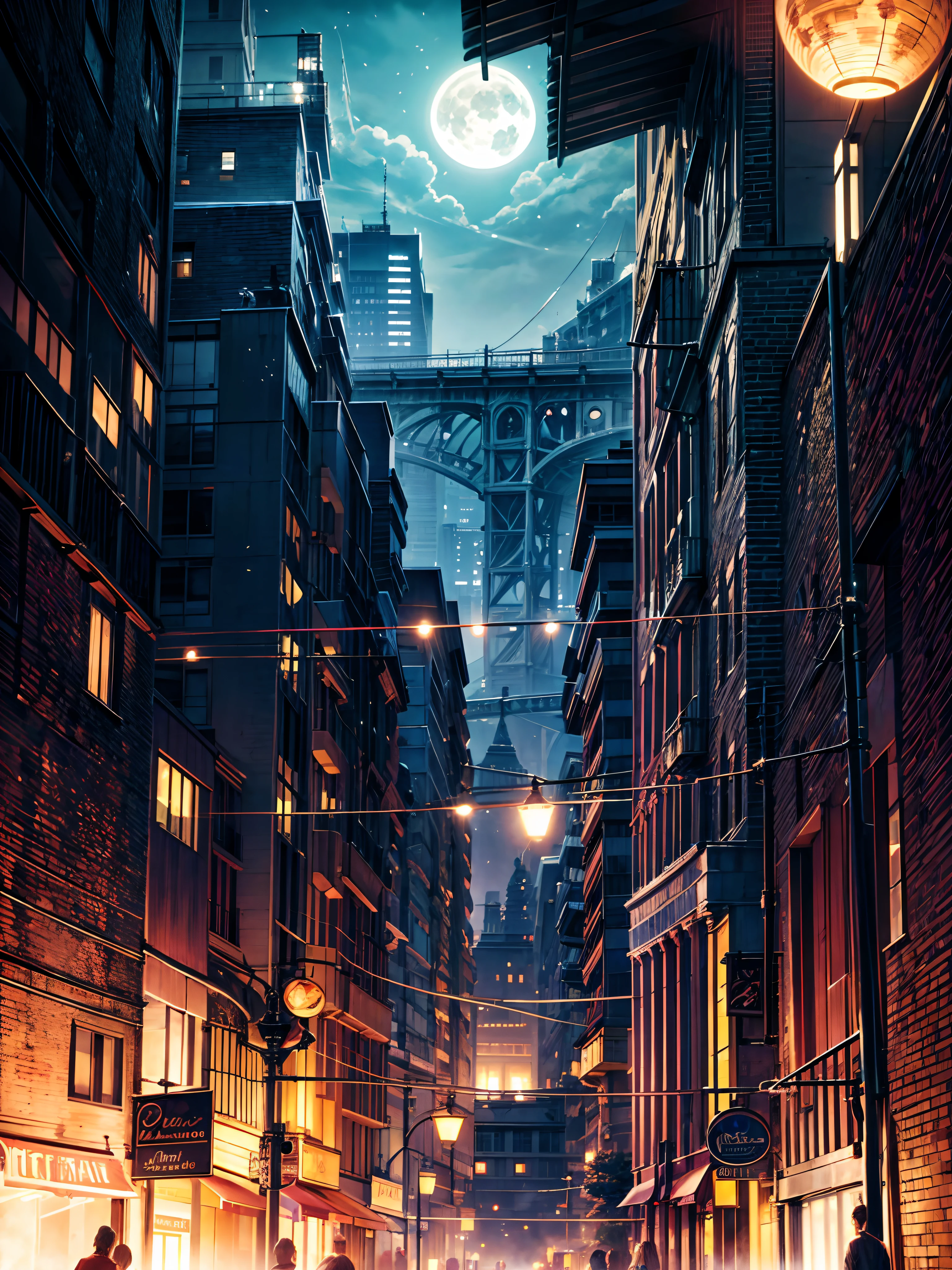 A view of a city street with people walking down it at night - SeaArt AI