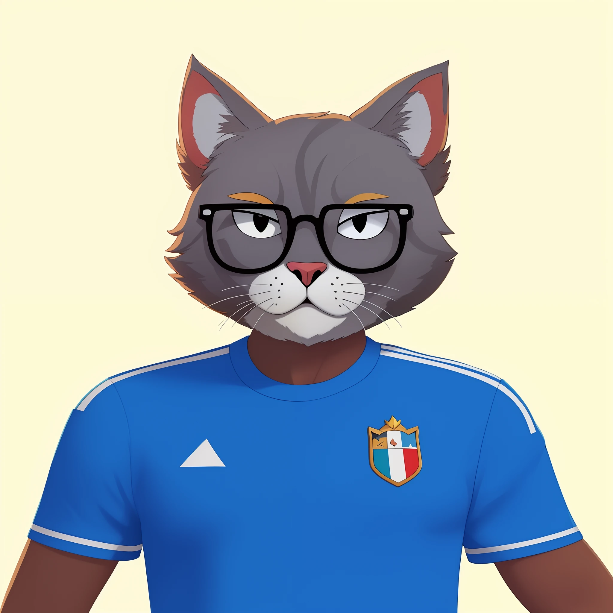 A closeup of a cat wearing glasses and a shirt, inspirado em Italo Mus, lionardo davinchi, italian looking emma, Telegrama Sticker, anthropomorphic cat, p cattaneo | |, Italy, inspired by Sava Šumanović, 🚿🗝📝, inspirado em Francesco Filippini, inspirado em Luca Zontini, Directed by: Carlo Martini