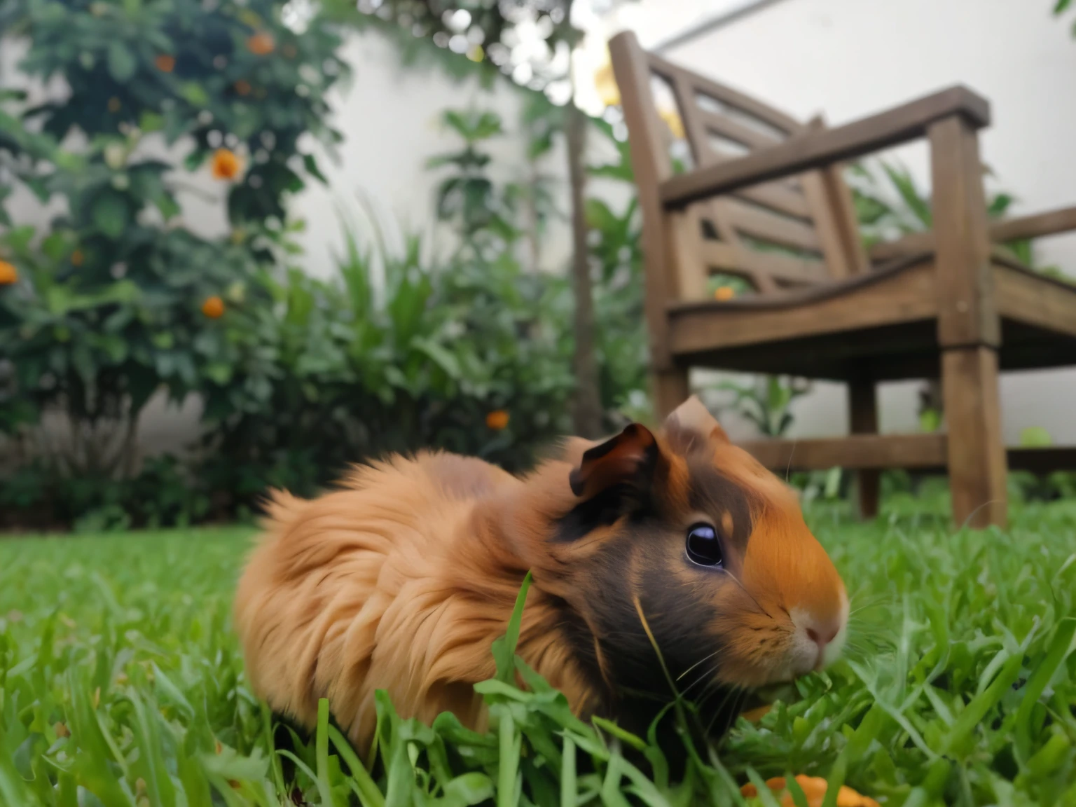 There is a small brown and black guinea on the grass, guinea pig looking up at the sky, barriga fofa laranja, Fazer um lanche, porco em miniatura, Olhar peruano, no jardim, capivara, Looking towards the camera, Giga Chade Capaybara, Bigodes Tufty, buttercup comendo pizza, barriga verde fofa, comer fora, Absorto em pensamentos