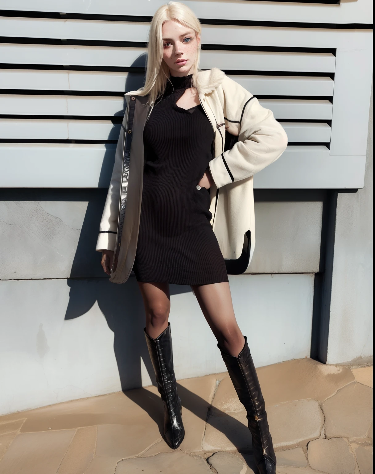 Rosto de uma mulher, americana, 25 anos, pale skin and freckles, olhos cinzas, nariz delicado, soft and delicate lips, cabelo blondie cinza ondulados longos