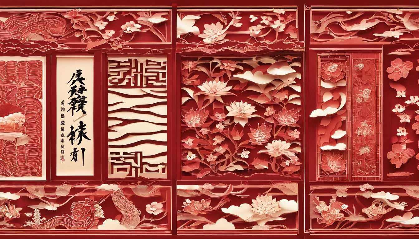 Zodiac snake,The zodiac snake is represented in shadow puppets,Windows of ancient China,Plump flowers as a match,Bright frontal light,The color is warm and reddish