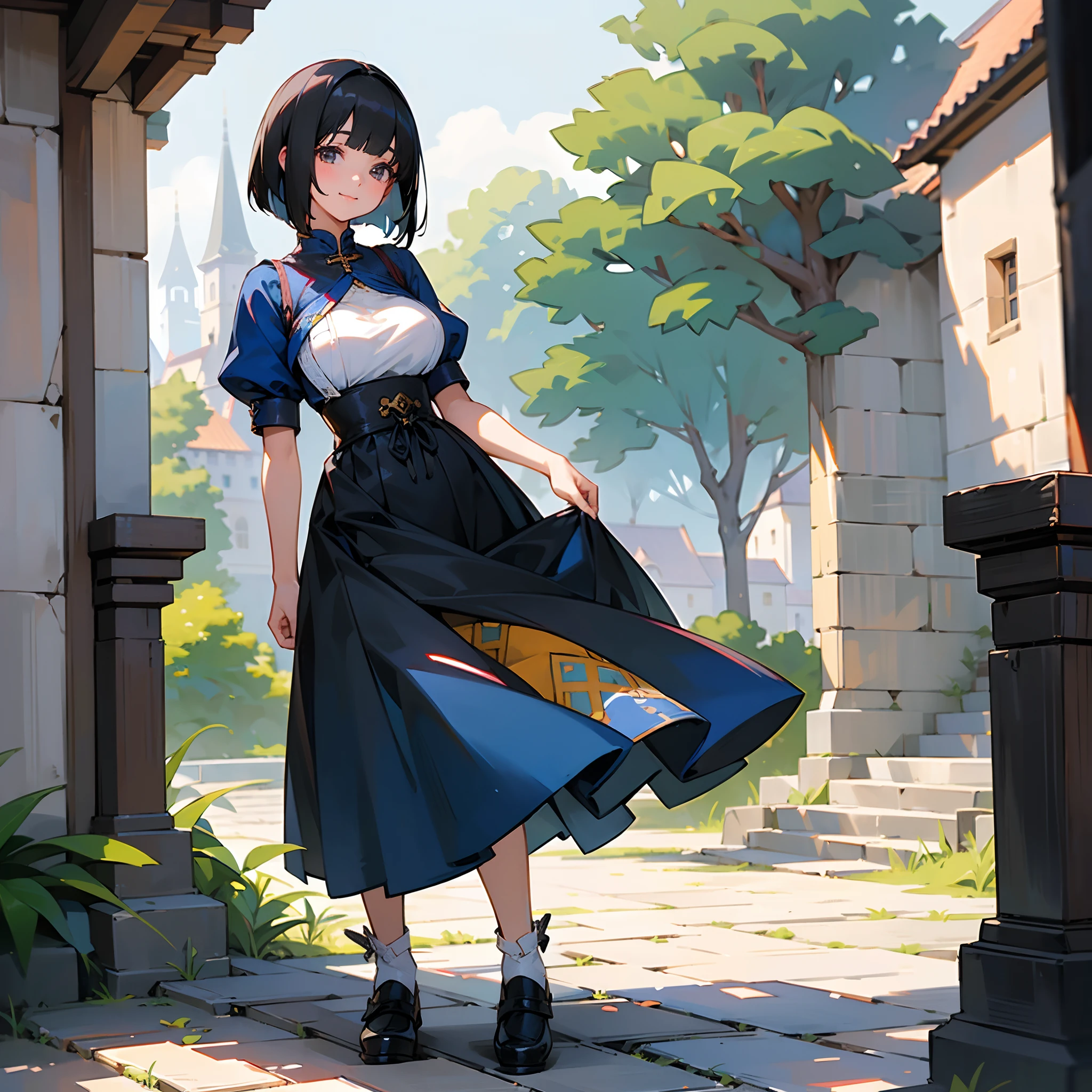 The background is replaced with grass