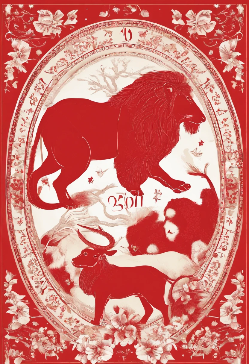 Zodiac New Year Red lively animals