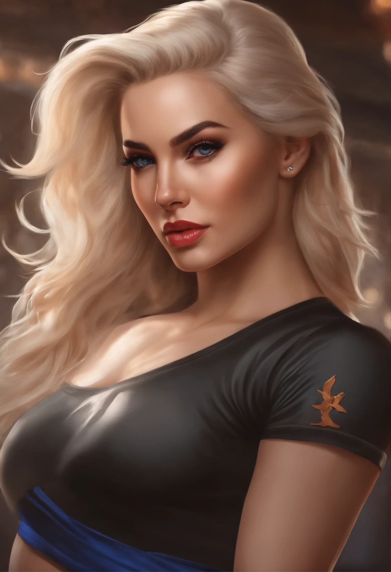 arte no estilo super realista, mulher super realista, cores vivas, cores intensas, cores brilhantes, mulher lutadora, estilo lutadora, estilo Paige-Spiranac, Paige-Spiranac com a roupa de Chun-li de Street fighter, linda Paige-Spiranac, Paige-Spiranac + Chun-li