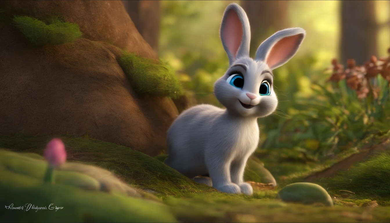 Little bunny,adolable,shaggy,cartoony, enchanted forest