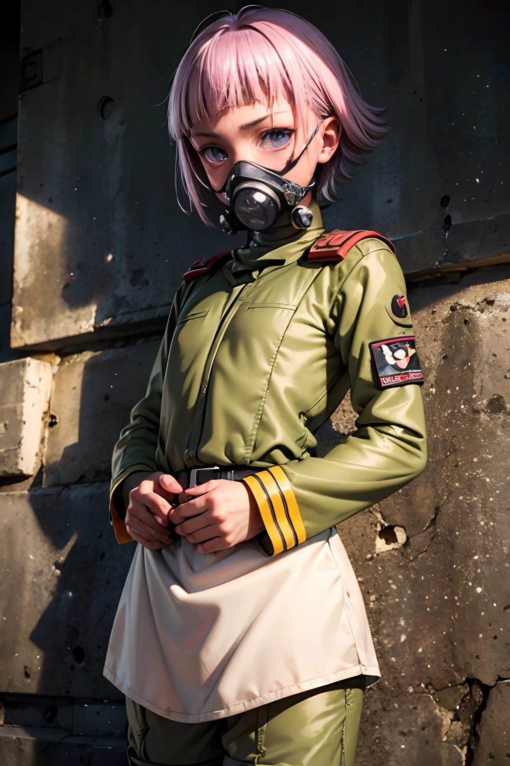 Que tengas ropas militar de soldado de combate y tengo una mascarilla de gas ( and his eyes come out well formed also his face and his hands ( que tenga ropa militar (soldado de combate)2.5D Anime realistic sus (pelos morado) Crona that he is ************ who wears a military combat soldier's suit and has a gas mask that comes out (bien formado)