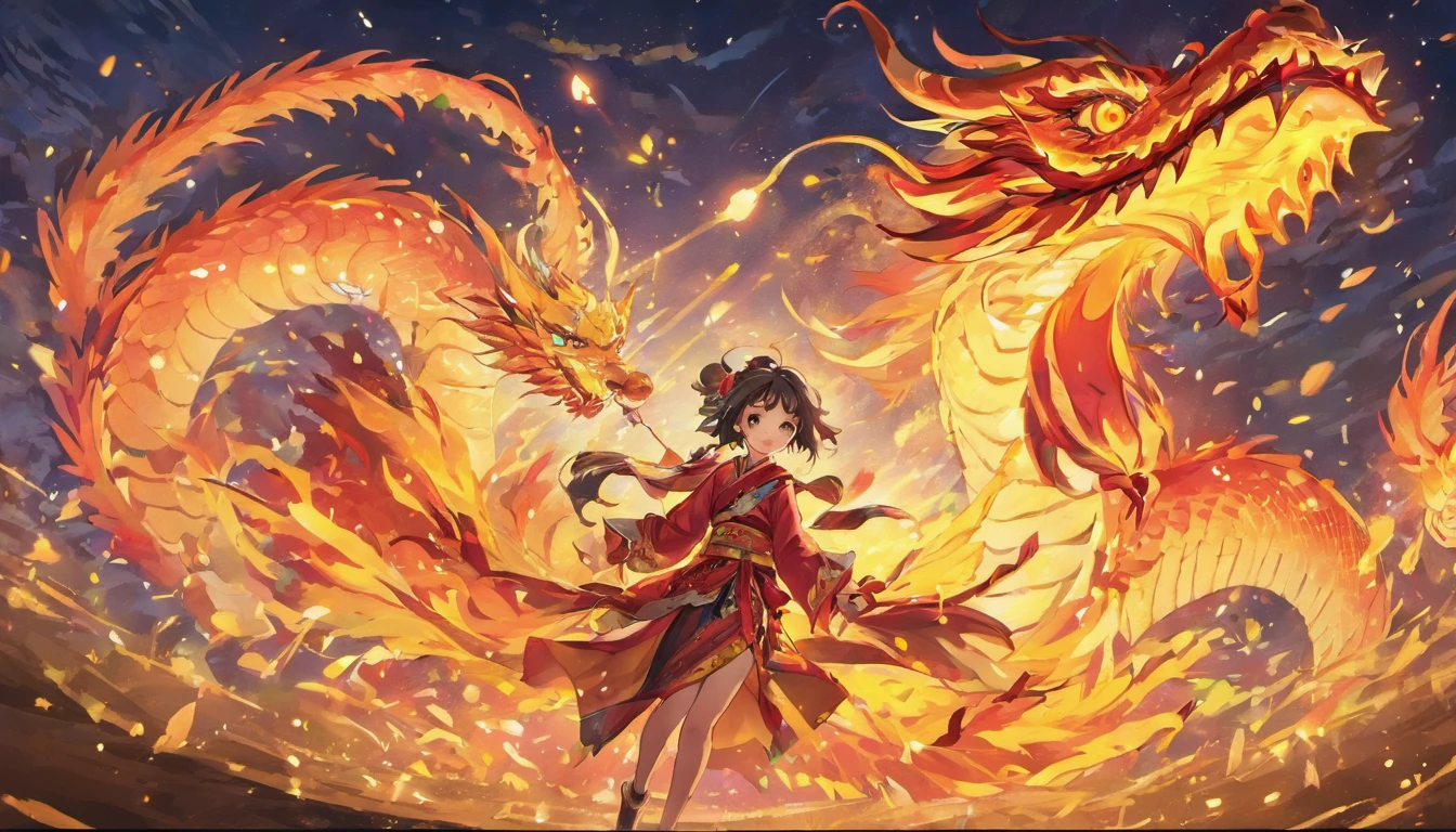 Mid-Autumn Festival,large moon,(((chinesedragon))),tradit,celebrating,fire works,Kongming Lantern