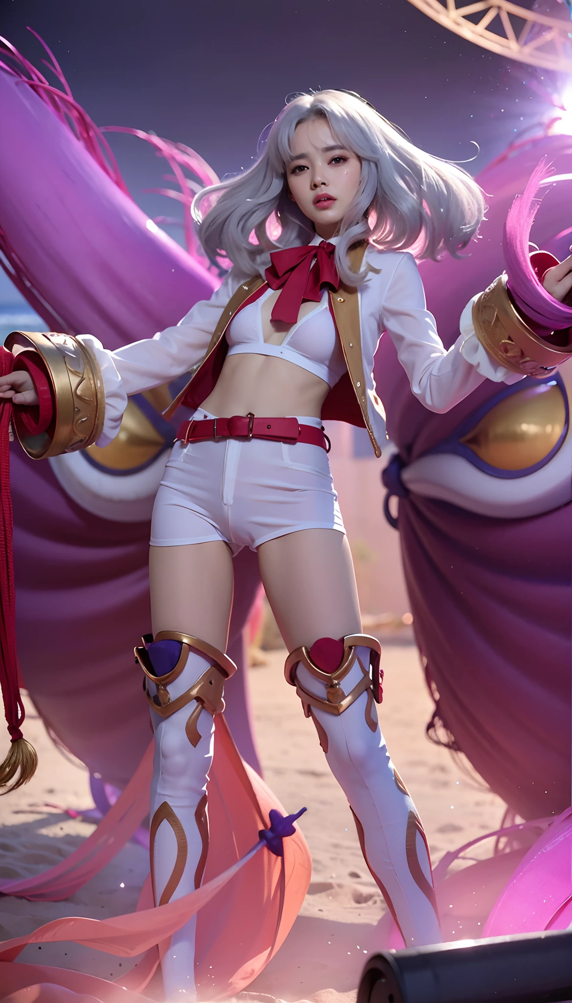 (Masutepie: 1.3), (maximum resolution: 1.2), (Ultra HDTV: 1.2), cinematic lighting, 8K resolution, Eye and skin detail, face detail, , ( Sharp focus : 1.2), (Face focus: 1.2) , Perfect style, Beautiful, sharp face, Anatomically accurate, Highly detailed facial and skin structure, Eye detail, Two eyelids, Thin Eyebrows, Glitter Eyeliner: 1 Natural Cheeks, Glossy Skin, Fair Skin: 1.2, (Lip Gloss: 1.4), 、 (Shy look: 1.2), Detail of skin texture and face , Detailed eyes, Double eyelids, Natural cheeks, , Glossy lips: 1.4, Protruding cleavage (Large sperm count in breast: 1.4) (Large sperm count in thighs: 1.2) 、 blushing , shy, impatient, resentful, fear of glaring shame, open knees, spread legs, masturbation behavior, stroking breasts, white underwear, white bra, shiny little flower ears Long socks , sweaty thighs, transparent underwear, 20 years old, Neat and tidy Clean woman、White hair, Pink tails、Colored hair、Long hair, Big boobs, Upturned, Standing in the sand, Around is the sea, Coconut tree, Cloudy sky, Sun, Beach、(Complete swimsuit) perfect: 1.5), bikini.