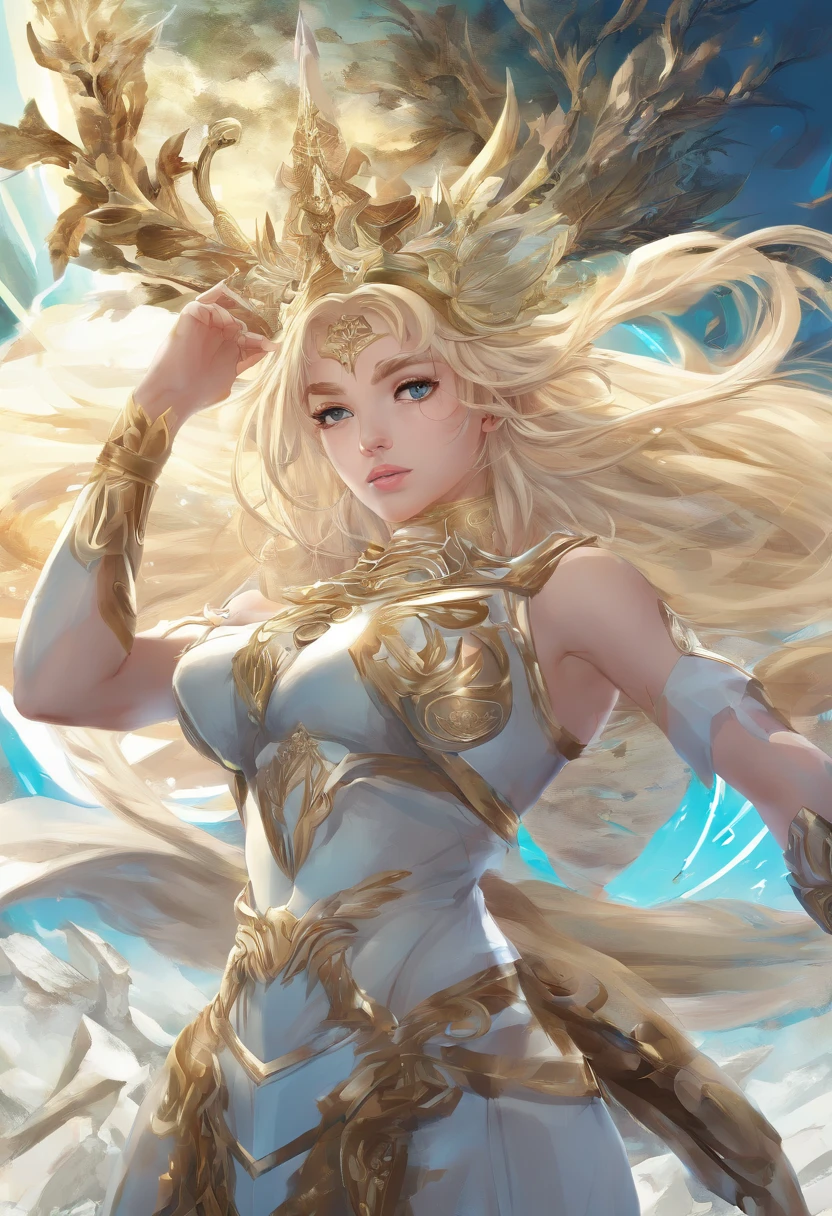 (high quality), (masterpiece), (detailed), 8K, Hyper-realistic illustration portrays (Japanese girl1.3) in (Athena attire1.2), highlighting (delicate features1.4) and (luminous skin1.2). Upper body focus, with (confident pose1.3) and (determined gaze1.2). In style of Takashi Murakami, trending on DeviantArt.