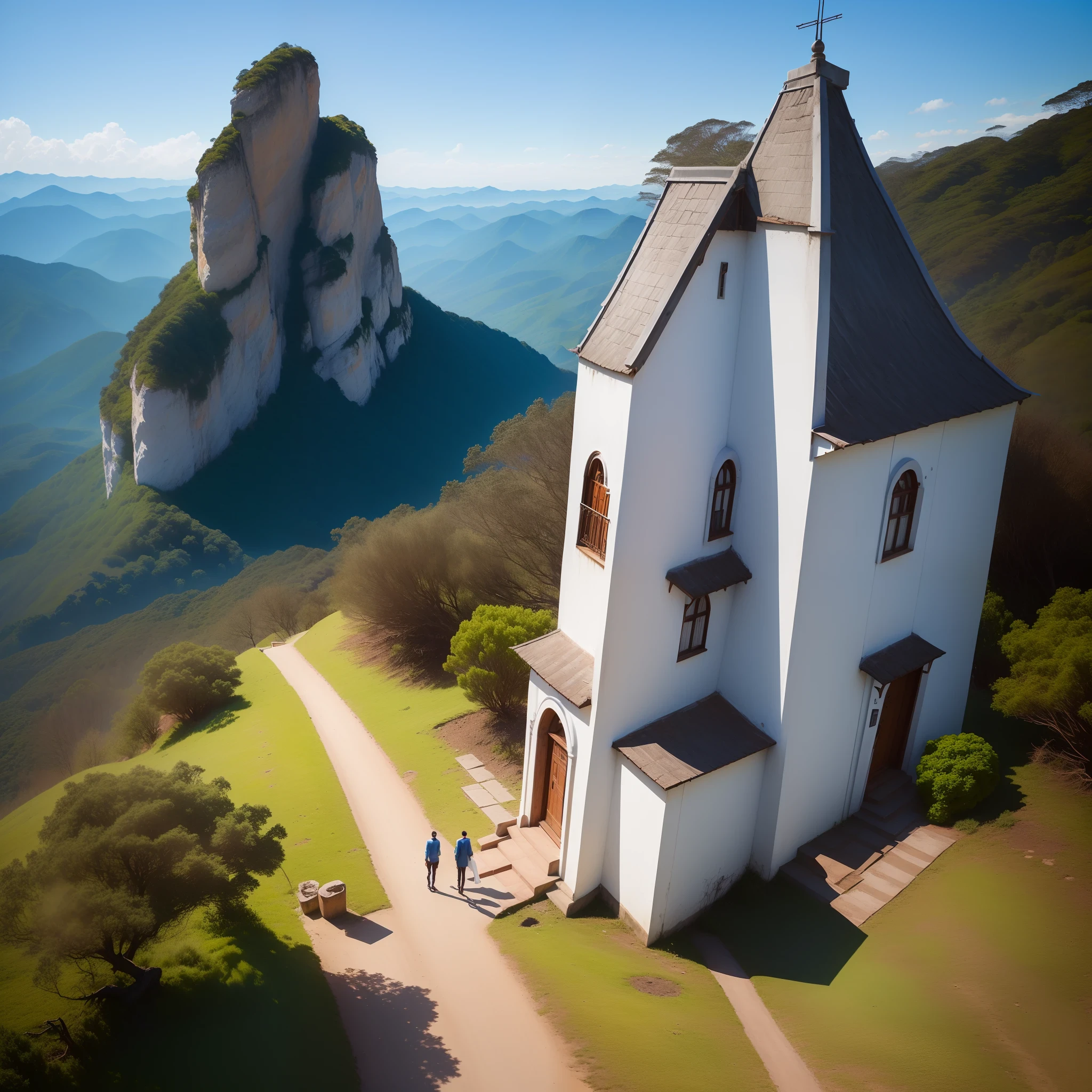Casal em uma capela nos montes