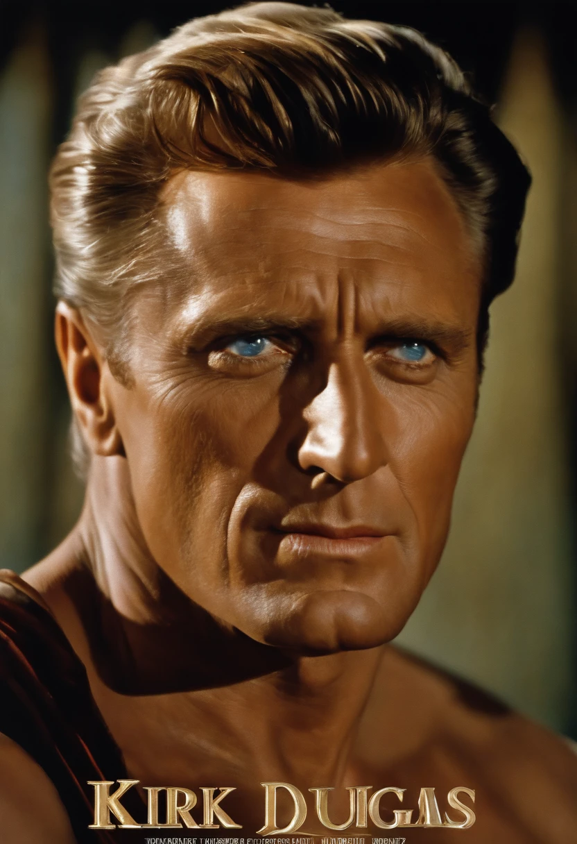 Portrait of Kirk Douglas 40 years ,spartacus 1960 movie poster, painting by Stanley kubrick--ar 2:3, realista,4k ,imax