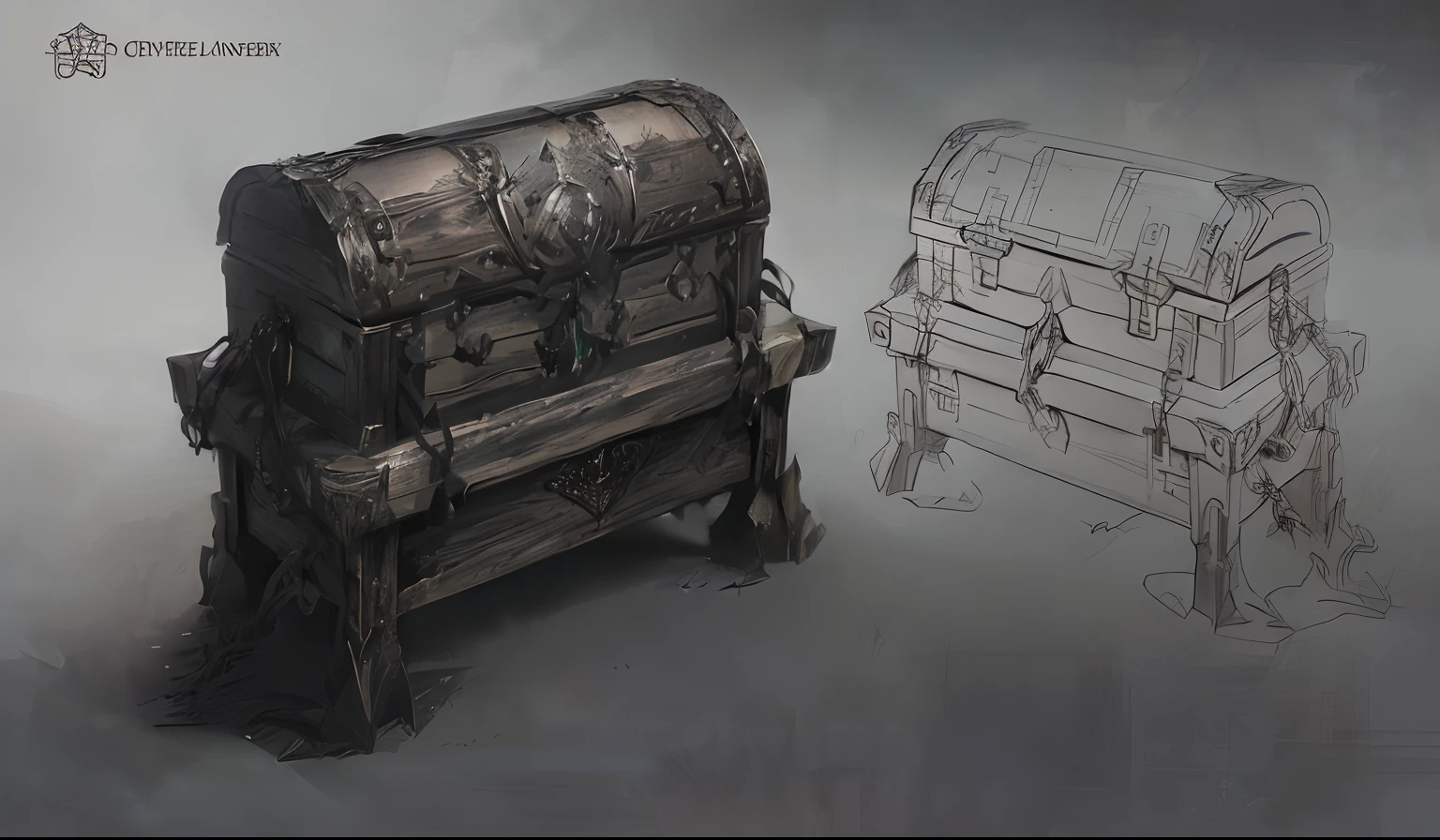 Sketch of a green box and a green wooden box, object concept art, chest, ultra detailed concept art, highly realistic concept art, highly detailed concept art, detailed conceptual drawing, artstation concept art, prop design, artstation concept, covering the chest, by senior environment artist, arte conceitual medieval, Small chest, Extremely detailed concept art, very detailed concept art