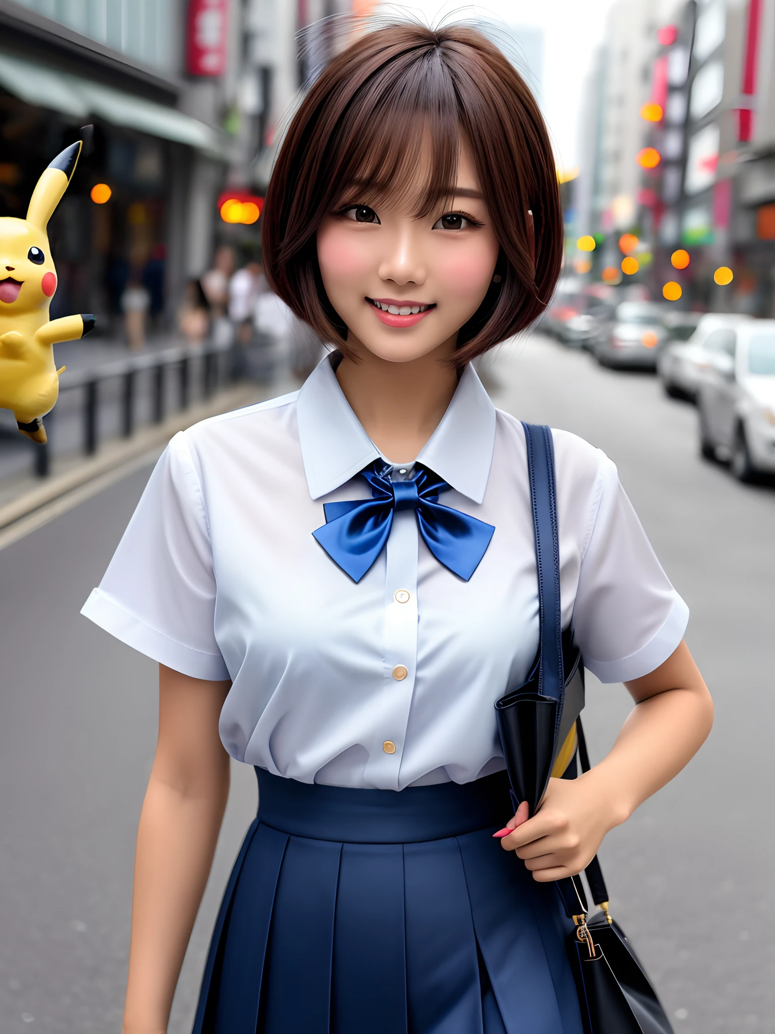 delete Pikachu, regenerate the dark blue satin bow tie beautifully, high quality