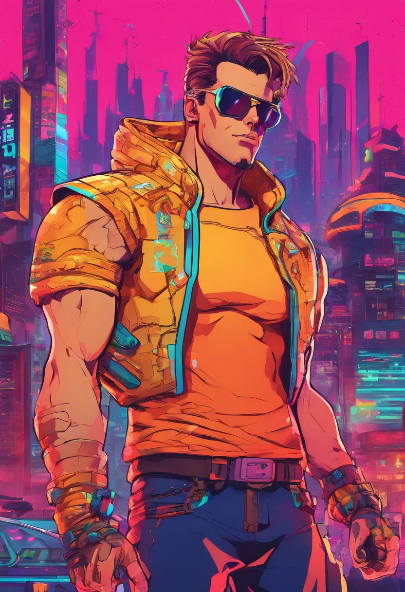snthwve style nvinkpunk Muscular man as delirium from sandman, (hallucinating colorful soap bubbles), by jeremy mann, by sandra chevrier, by dave mckean and richard avedon and maciej kuciara, punk rock, tank girl, high detailed, 4k, RTX