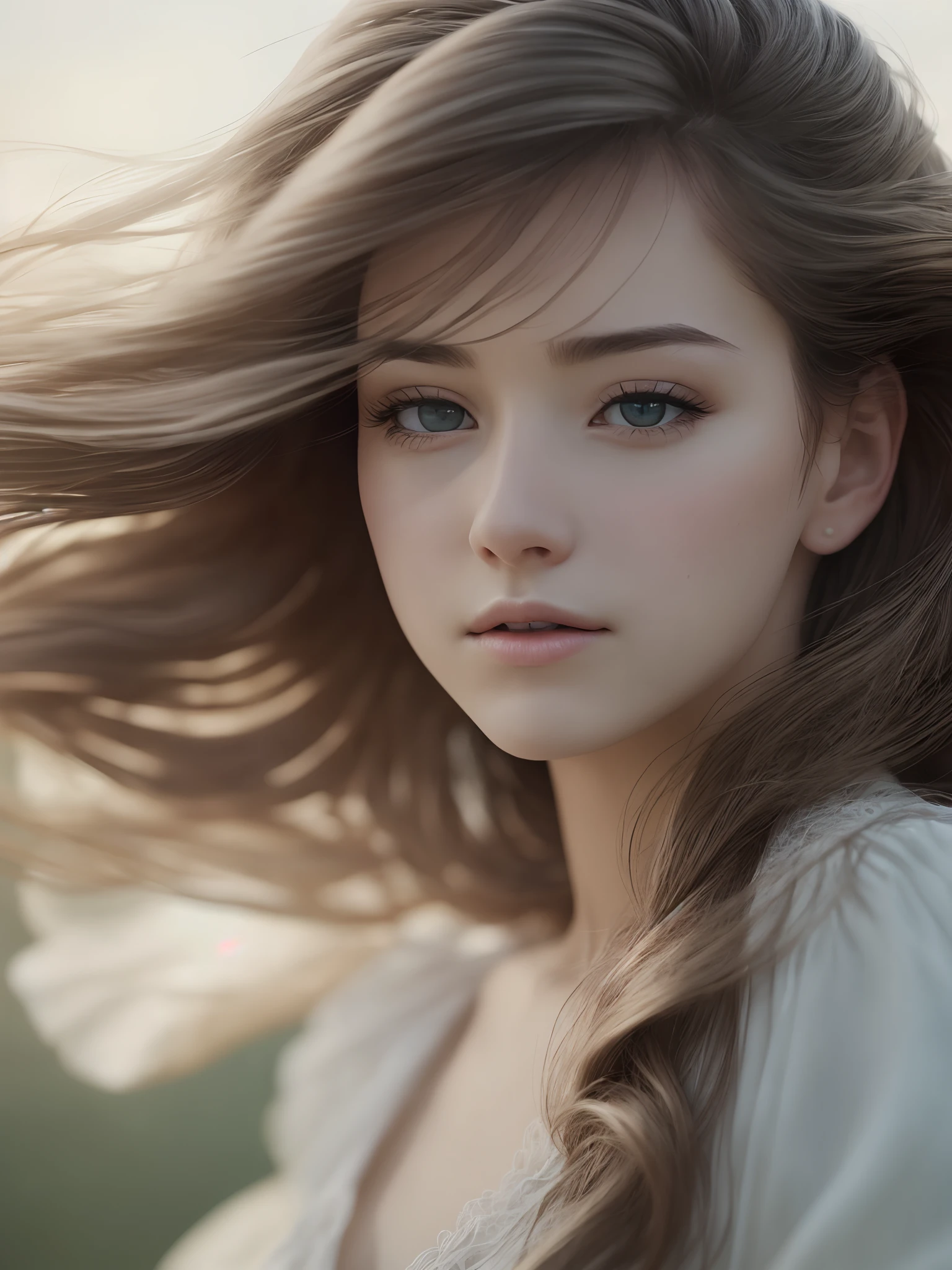 best quality, ultra-detailed, (photorealistic), an extremely delicate and beautiful, depth of field, film grain, professional lighting, a woman, hair blowing in the wind --auto --s2