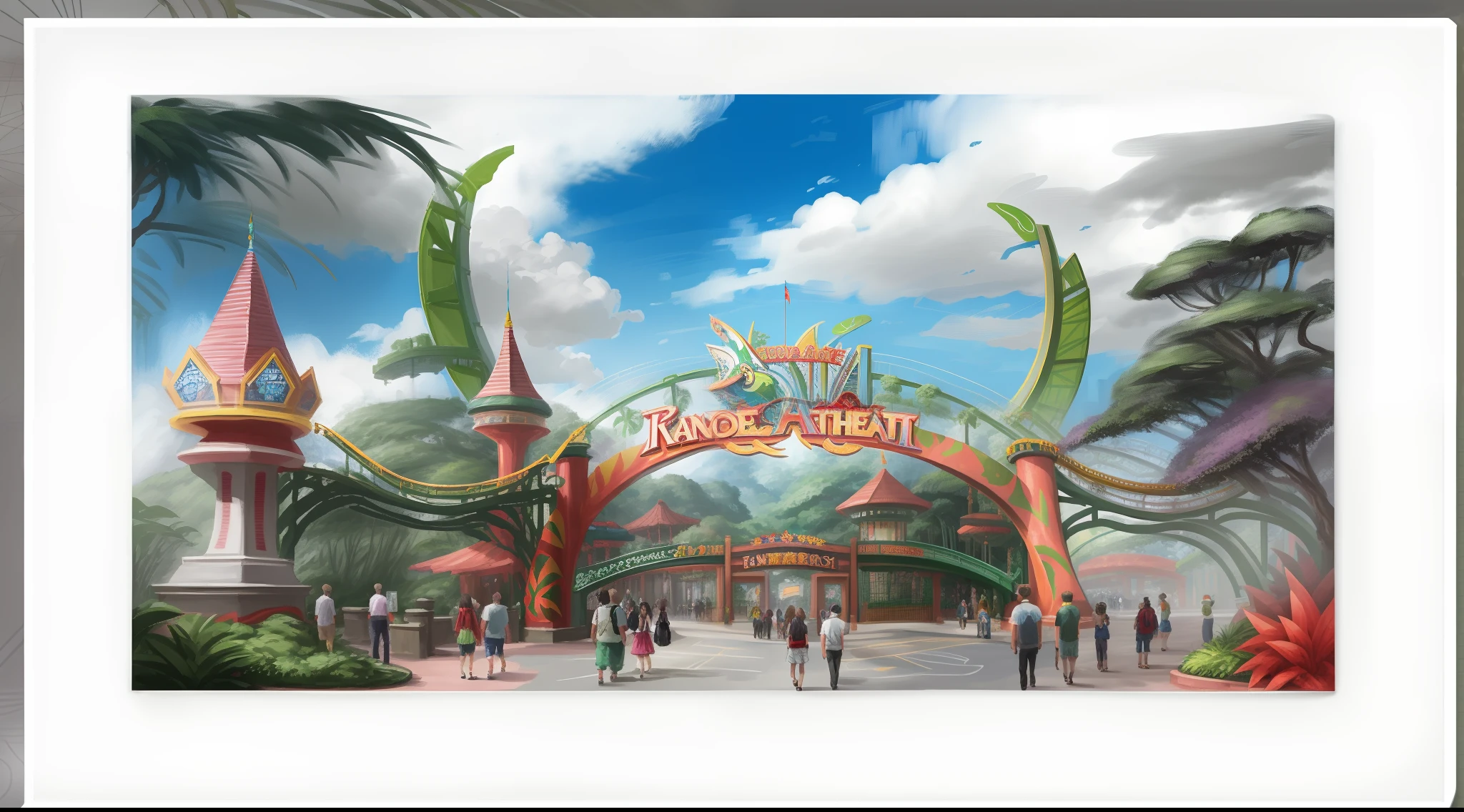 Theme park entrance gate Asuka theme rainforest HD hand painted