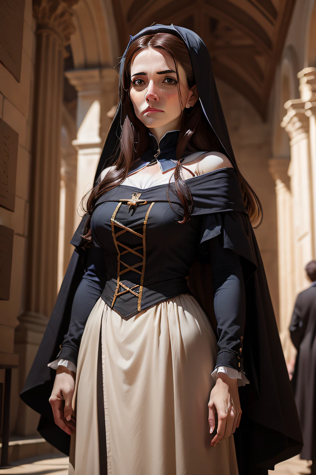 POOR COSTUMED WIDOW HALF BODY PORTRAIT LOOKING AT THE CHAMBER OF THE TIME OF JESUS CHRIST