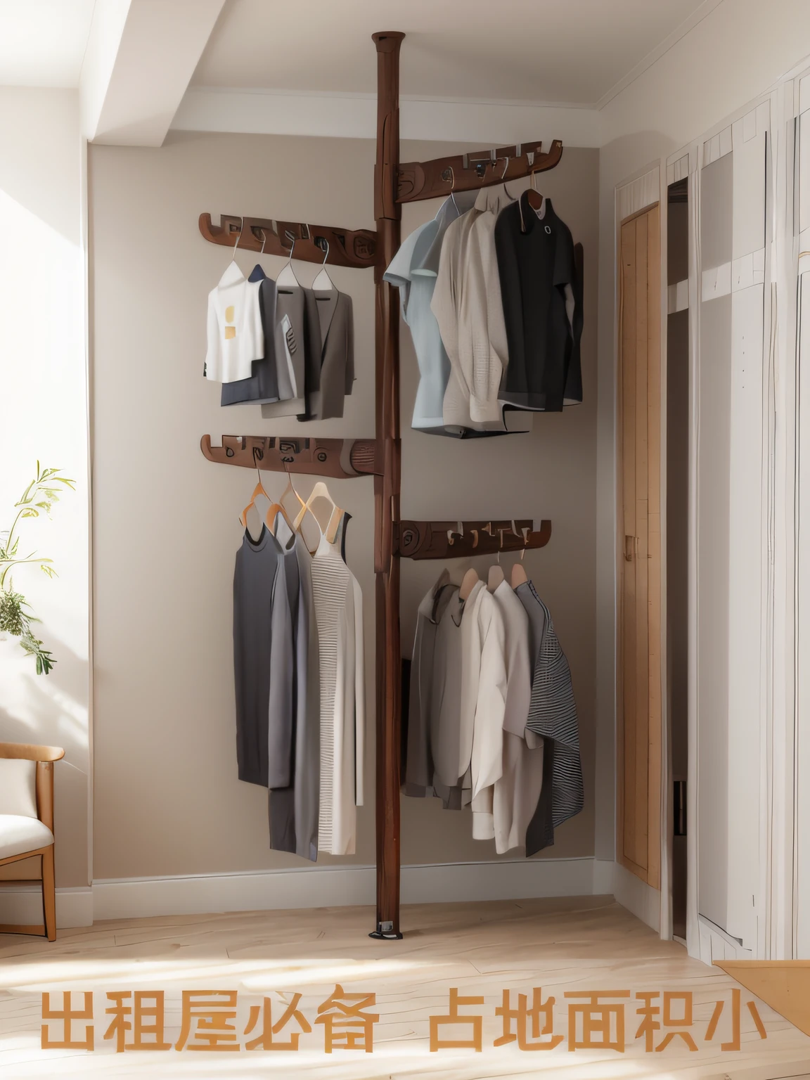 There was a shelf for clothes hanging in the room, laundry hanging, grayish, 155 cm tall, floating robes, height of 165cm, 8k --height 768, clothes floating, photographed, album photo, High quality], 🕹️ 😎 🔫 🤖 🚬, multilevel, high detal, product introduction photos
