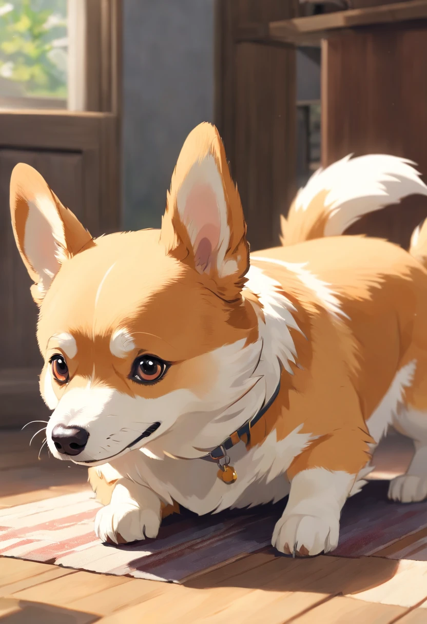"Generate an ultra-high definition image capturing a pembroke Welsh corgi in a chic, Classic dog pose. Use advanced macro photography techniques to highlight the intricate details of the dog's coat, standing ears, e olhos expressivos e lingua parcialmente para fora. Place the camera at the dog's eye level, creating an intimate connection between the viewer and the canine subject. Implemente uma ampla abertura para profundidade de campo rasa, Permita que o cachorro se destaque nitidamente contra um fundo suavemente desfocado. Improve lighting to emphasize the textures and contours of the dog's body, Uso de Soft, Fuzzy lighting to remove harsh shadows and create a, ambiente aconchegante. Capture the dog in a relaxed position, mas equilibrada, showing your flexibility and elegance. Experimente capturar o momento durante o movimento natural, como alongamento ou tosa, to convey a sense of authenticity. Implement post-processing techniques to refine image clarity, contraste, and color balance, garantindo que todos os aspectos, from the dog's intricate patterns to its intense gaze, Renderiza em detalhes impressionantes. Enfim, Convey the serene beauty and innate grace of the pembroke Welsh corgi dog, Capture a fleeting moment that celebrates the unique essence of canine curiosity and balance."