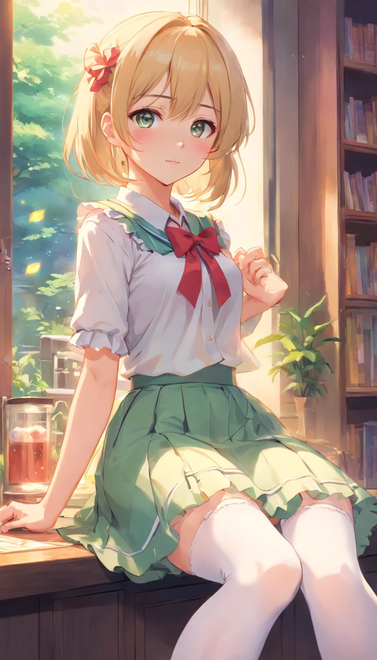 Anime girl with blonde hair, Lolita skirt，white stockings，Beautiful anime artwork, style of anime4 K, Anime art wallpaper 4k，