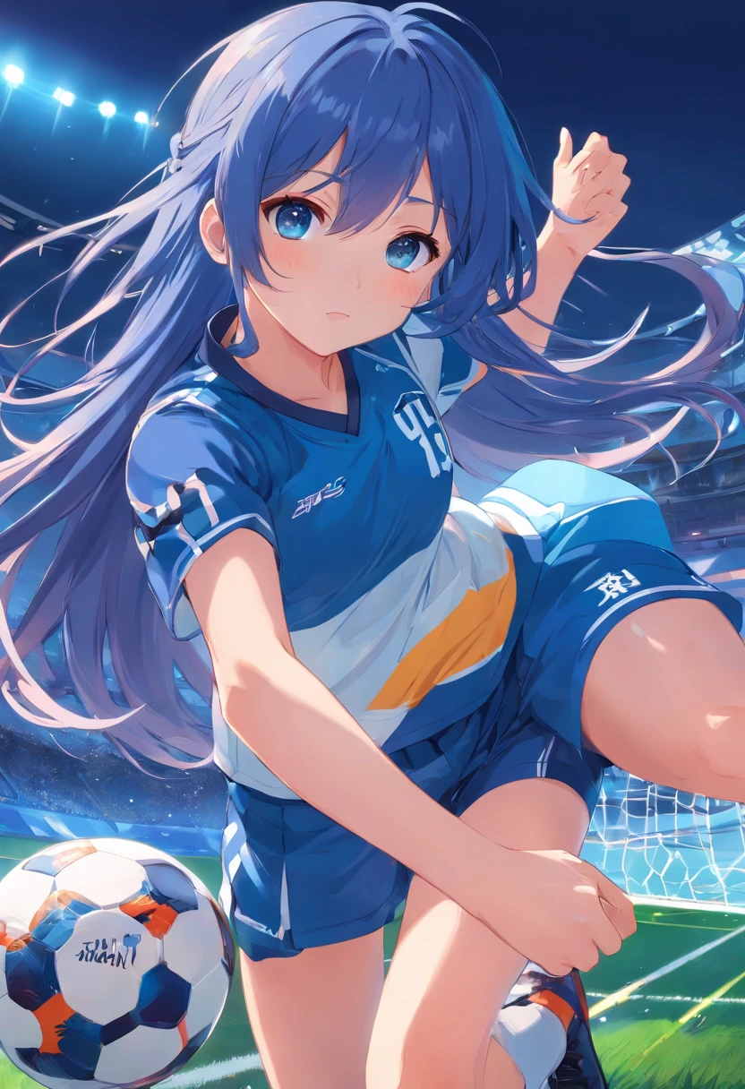 (blue long hair), anime girl, fate astolfo,soccer uniform