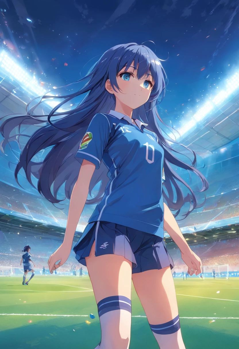 (blue long hair), anime girl, fate astolfo,soccer uniform