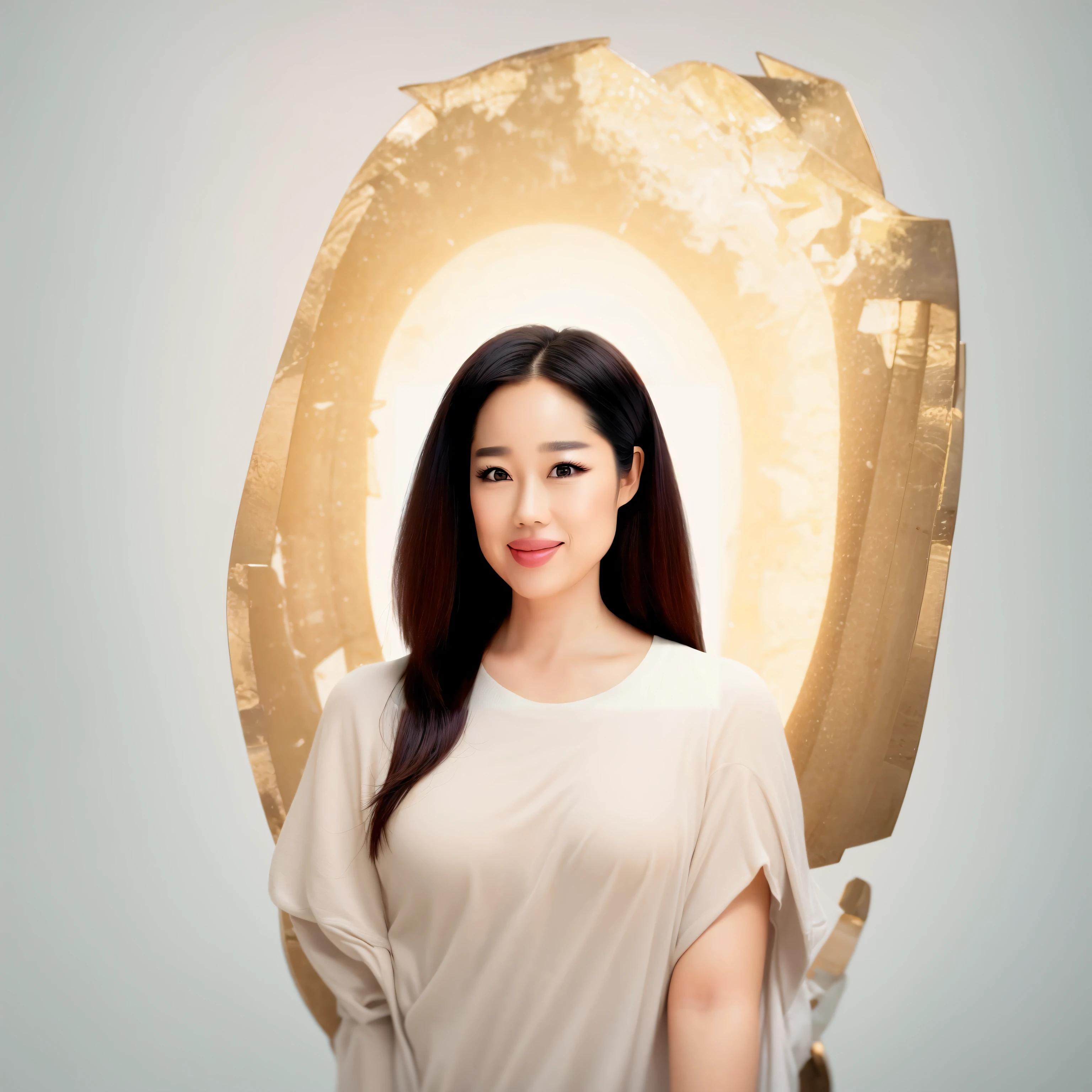 The ultra-Highres, Top Quality, a photo of, 16K, (photorealestic: 1.2), Cinematic lighting. Depict a god holding the sun and moon surrounded by a radiant aura. Sit on a magnificent throne with a cosmic backdrop, Wearing a bright white cloak floating on the crystal throne, Floating on a cloud of crystals,, Surrounded by the splendor of the universe. Pay close attention to amazing details and achieve a resolution of 64K for an immersive and realistic visual experience. Let your work capture the essence of myth and wonder, leaving viewers in awe of its beauty and power.